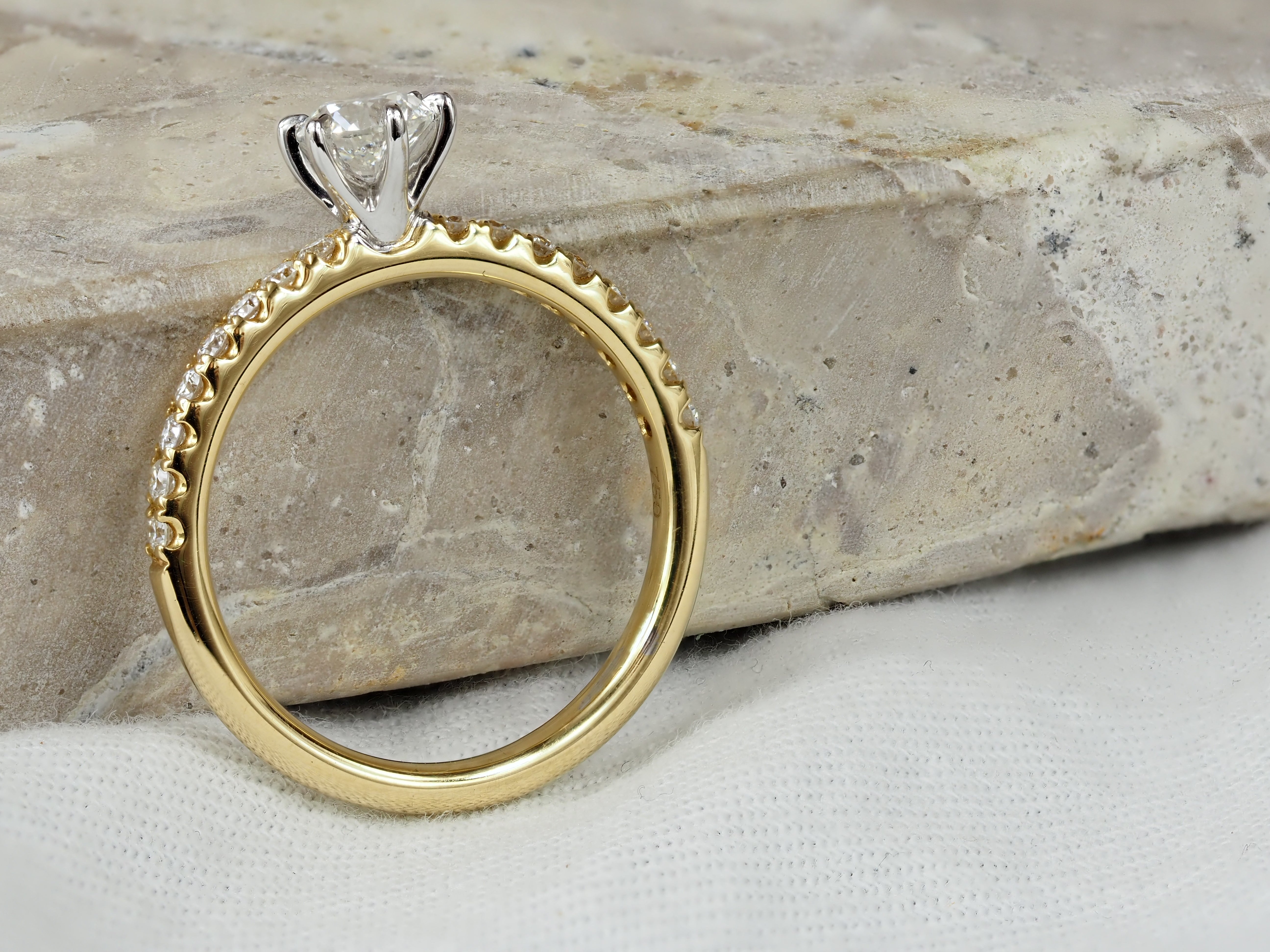 18ct Yellow and White Gold Round Brilliant Cut Diamond Engagement Ring, 0.50ct Centre