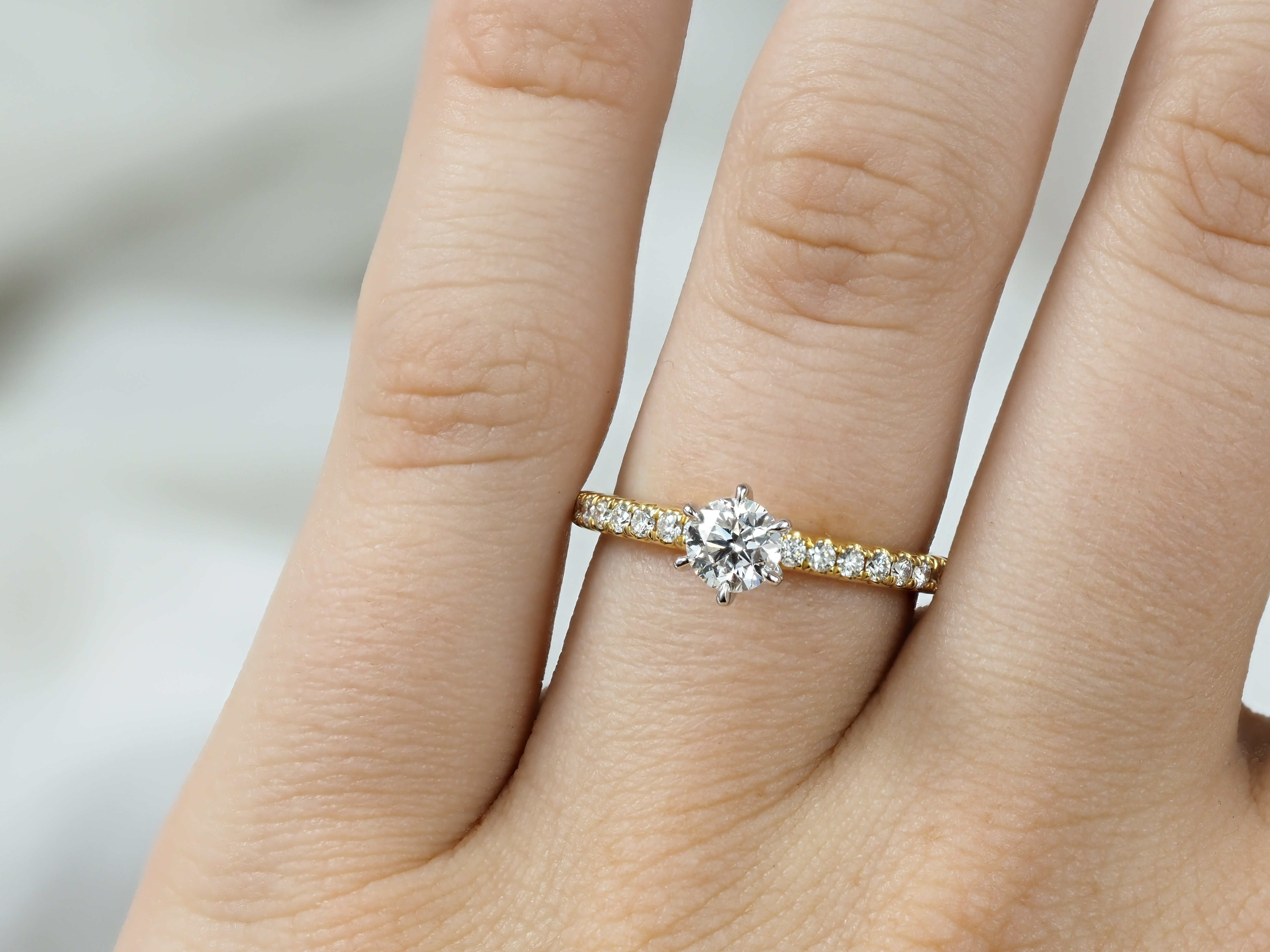 18ct Yellow and White Gold Round Brilliant Cut Diamond Engagement Ring, 0.50ct Centre