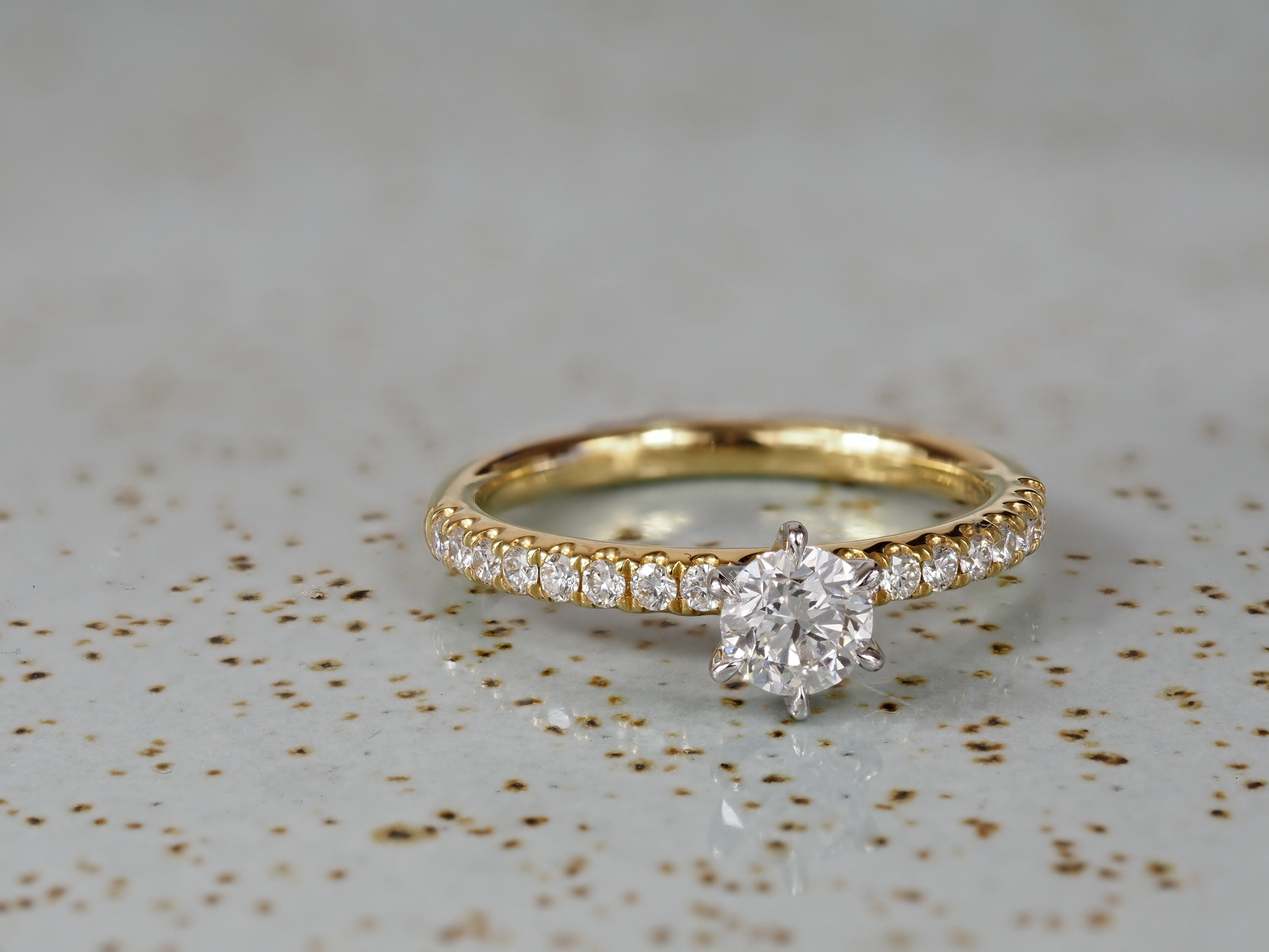 18ct Yellow and White Gold Round Brilliant Cut Diamond Engagement Ring, 0.50ct Centre