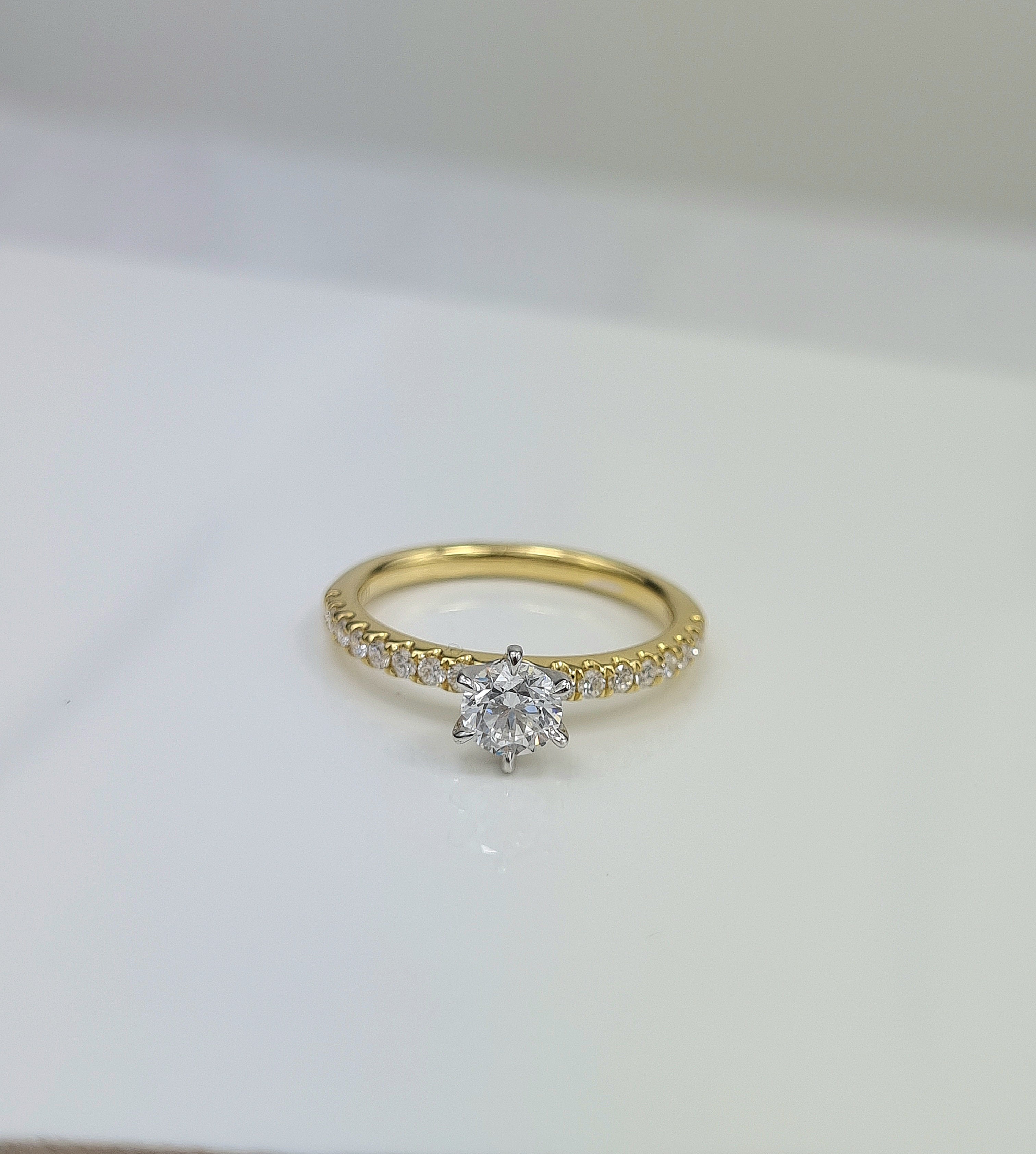 18ct Yellow and White Gold Round Brilliant Cut Diamond Engagement Ring, 0.50ct Centre