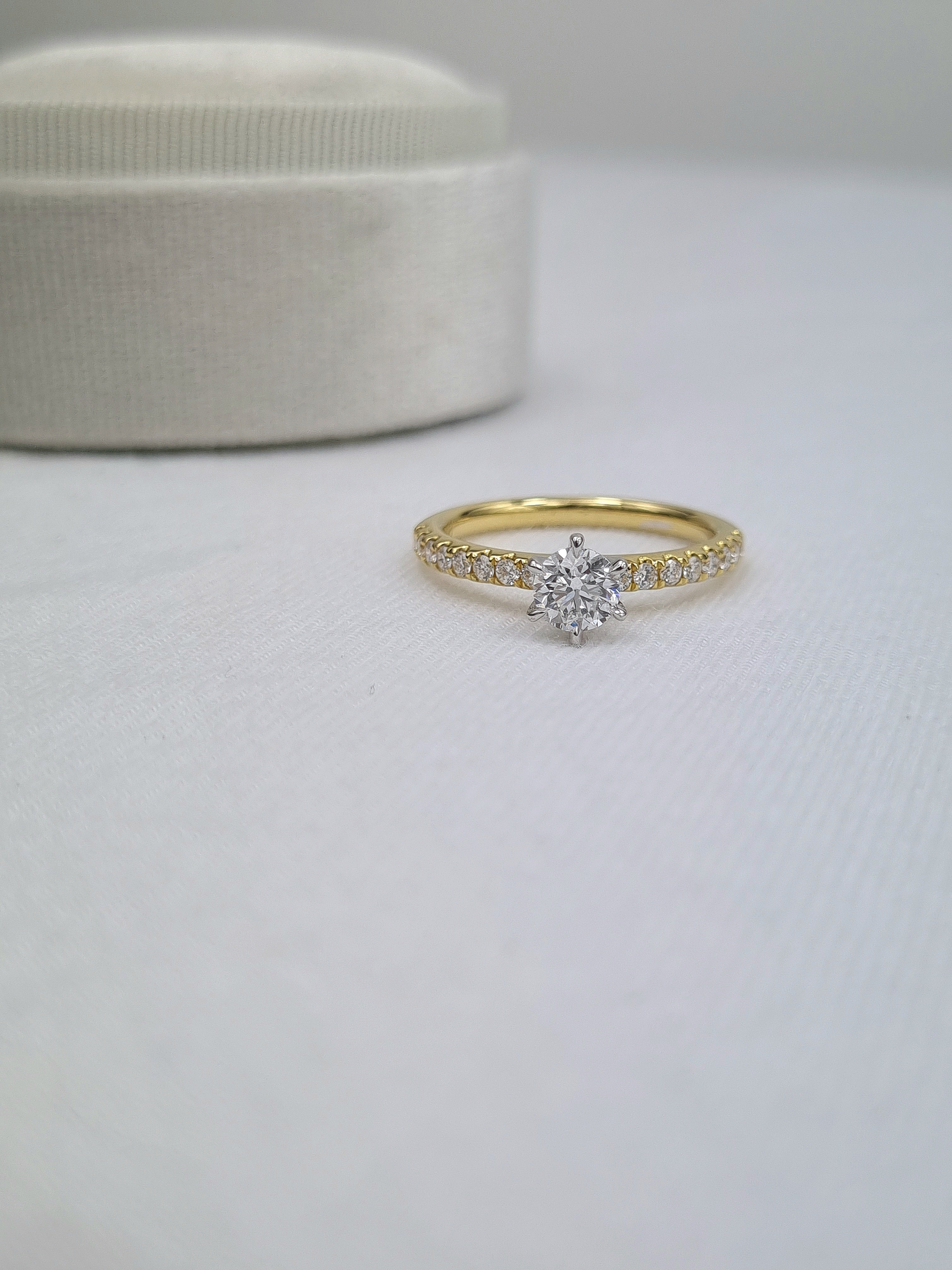 18ct Yellow and White Gold Round Brilliant Cut Diamond Engagement Ring, 0.50ct Centre