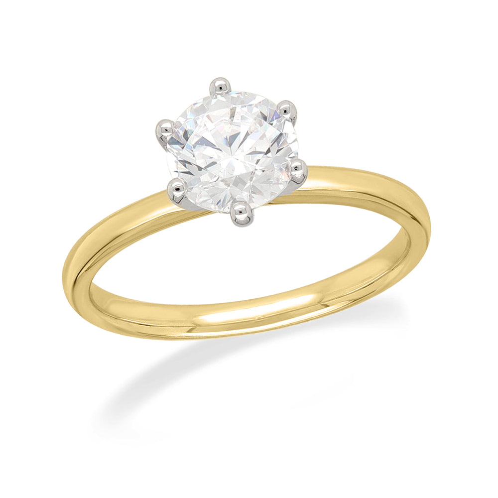 18ct Yellow and White Gold Lab-Grown Round Brilliant cut Diamond Engagement ring, 1ct centre