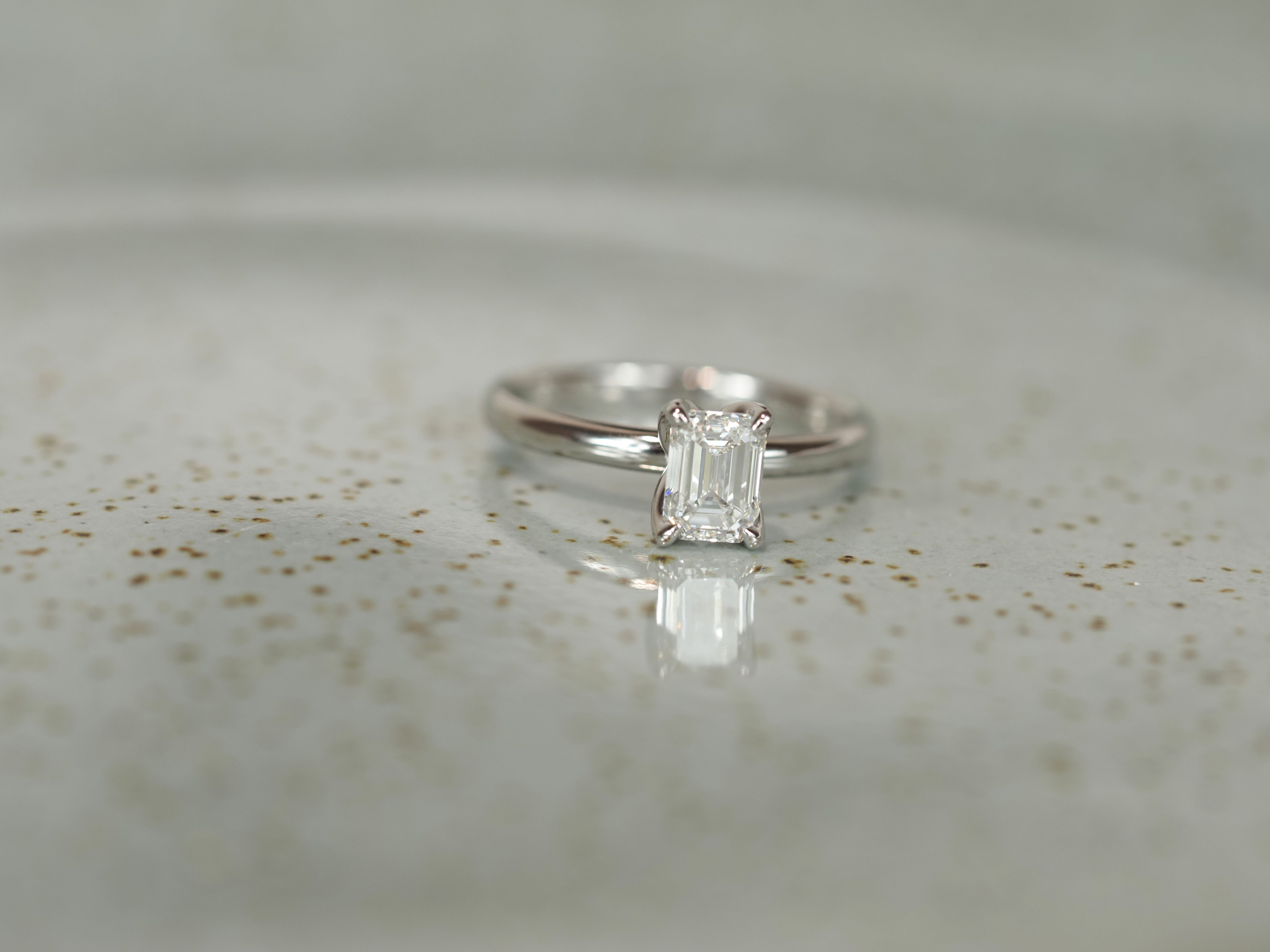 14ct White Gold Lab-Grown Emerald Cut Diamond Ring, 1ct Centre