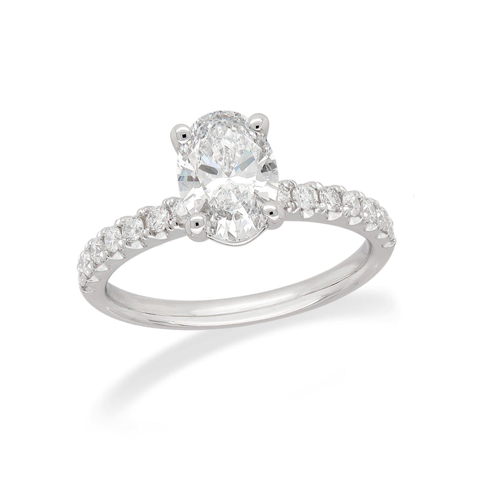 9ct White Gold Lab-Grown Oval Cut Diamond Ring, 1ct Centre