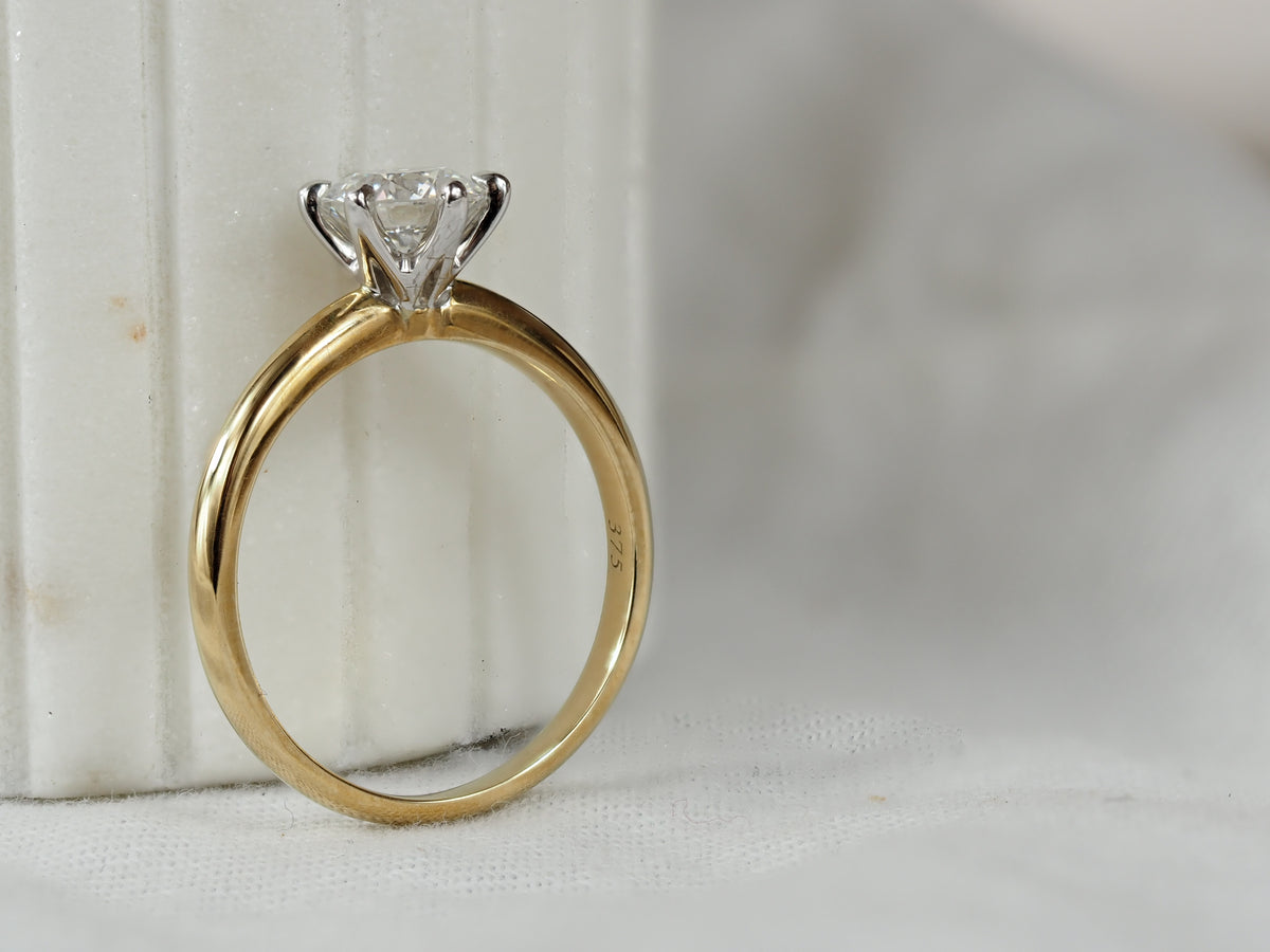 9ct Yellow and White Gold Lab-Grown Round Brilliant Cut Diamond engagement ring, 1ct Centre