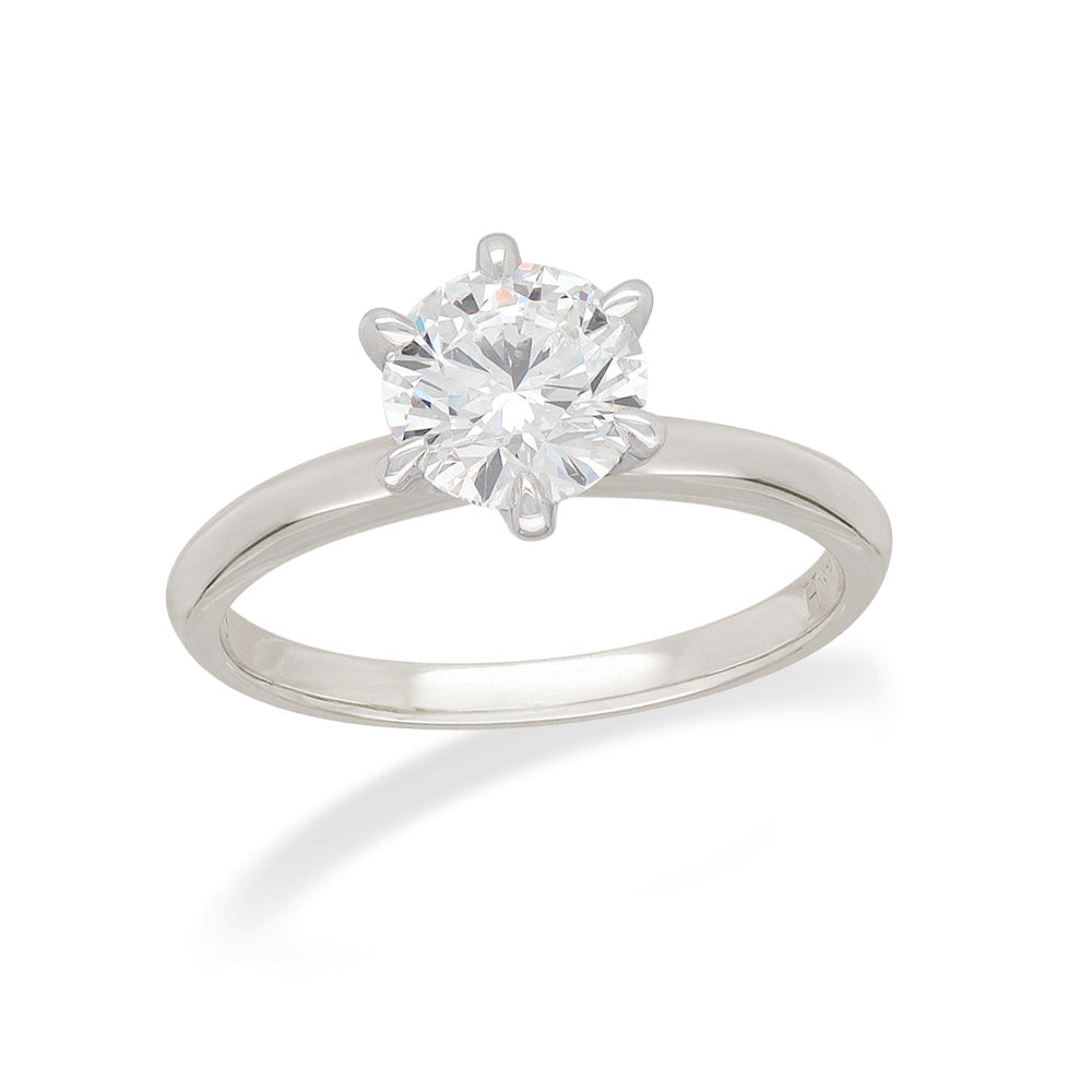 9ct White Gold Lab-Grown Round Brilliant Cut Diamond Ring, 1ct Centre