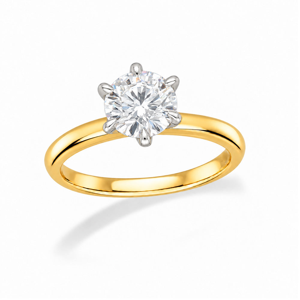 9ct Yellow and White Gold Lab-Grown Round Brilliant Cut Diamond engagement ring, 1ct Centre