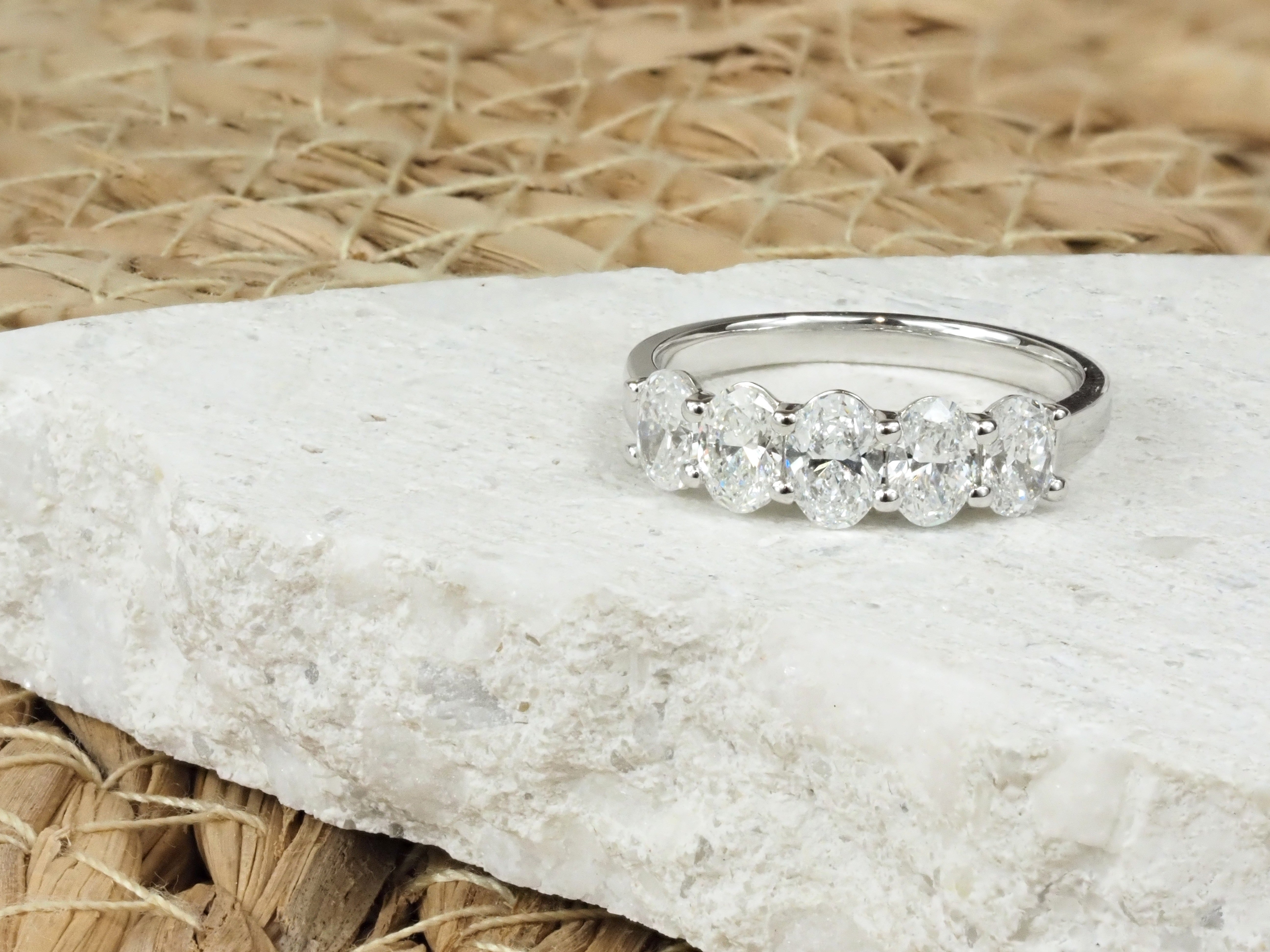 14ct White Gold, 5 Oval-Cut Lab-Grown Diamond Ring, 1.53ct Total