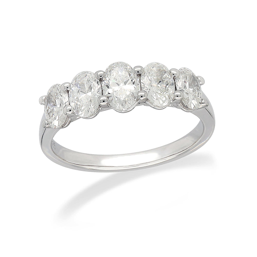 14ct White Gold, 5 Oval-Cut Lab-Grown Diamond Ring, 1.53ct Total