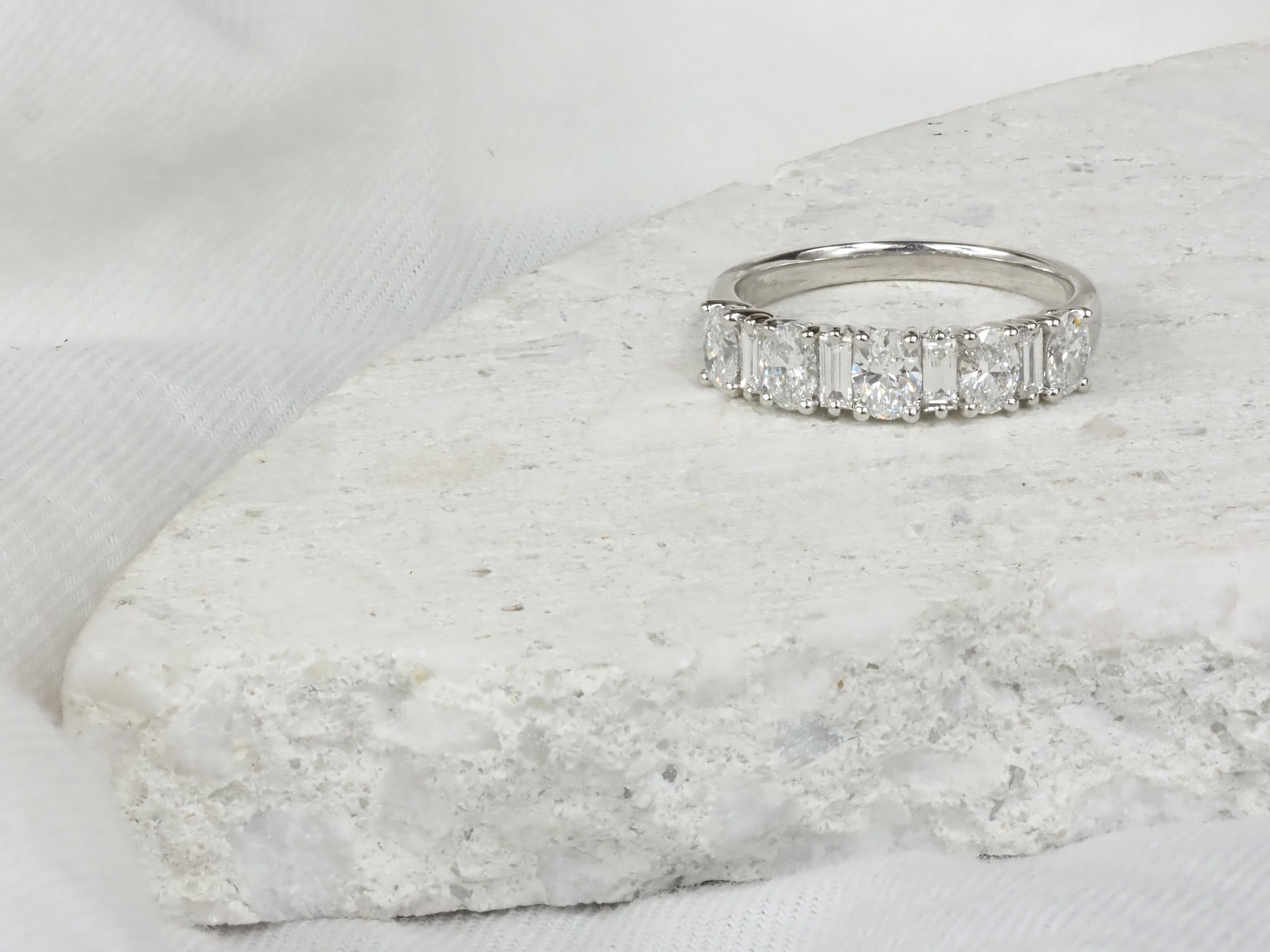 14ct White Gold Oval and Baguette Cut Lab-grown Diamond Ring, 1.27ct Total
