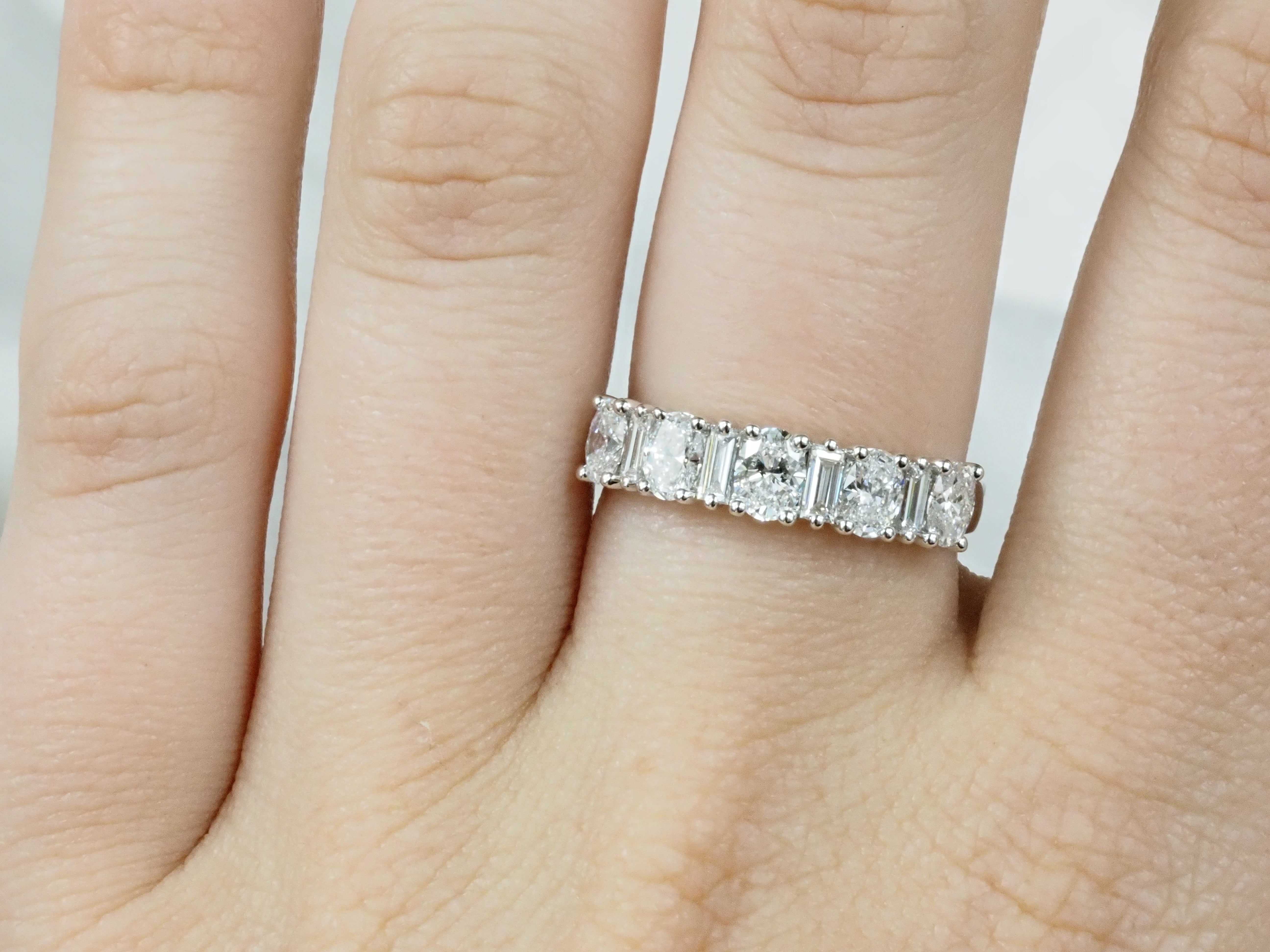 14ct White Gold Oval and Baguette Cut Lab-grown Diamond Ring, 1.27ct Total