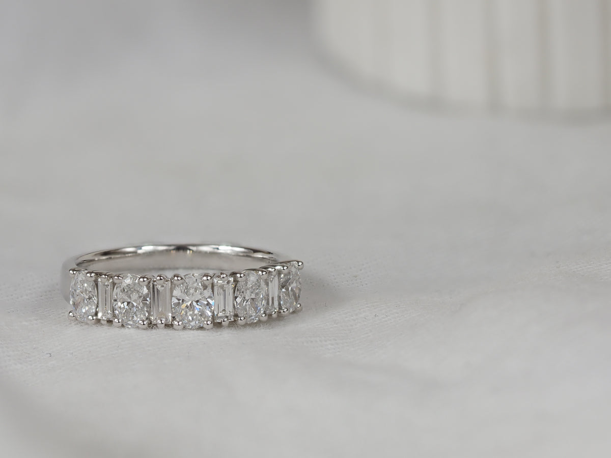 14ct White Gold Oval and Baguette Cut Lab-grown Diamond Ring, 1.27ct Total
