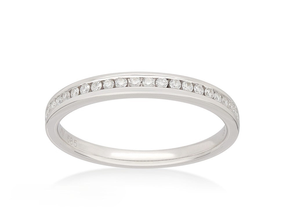 14ct White Gold Lab-Grown Round Brilliant cut Diamond Channel Set Band, 0.15ct total