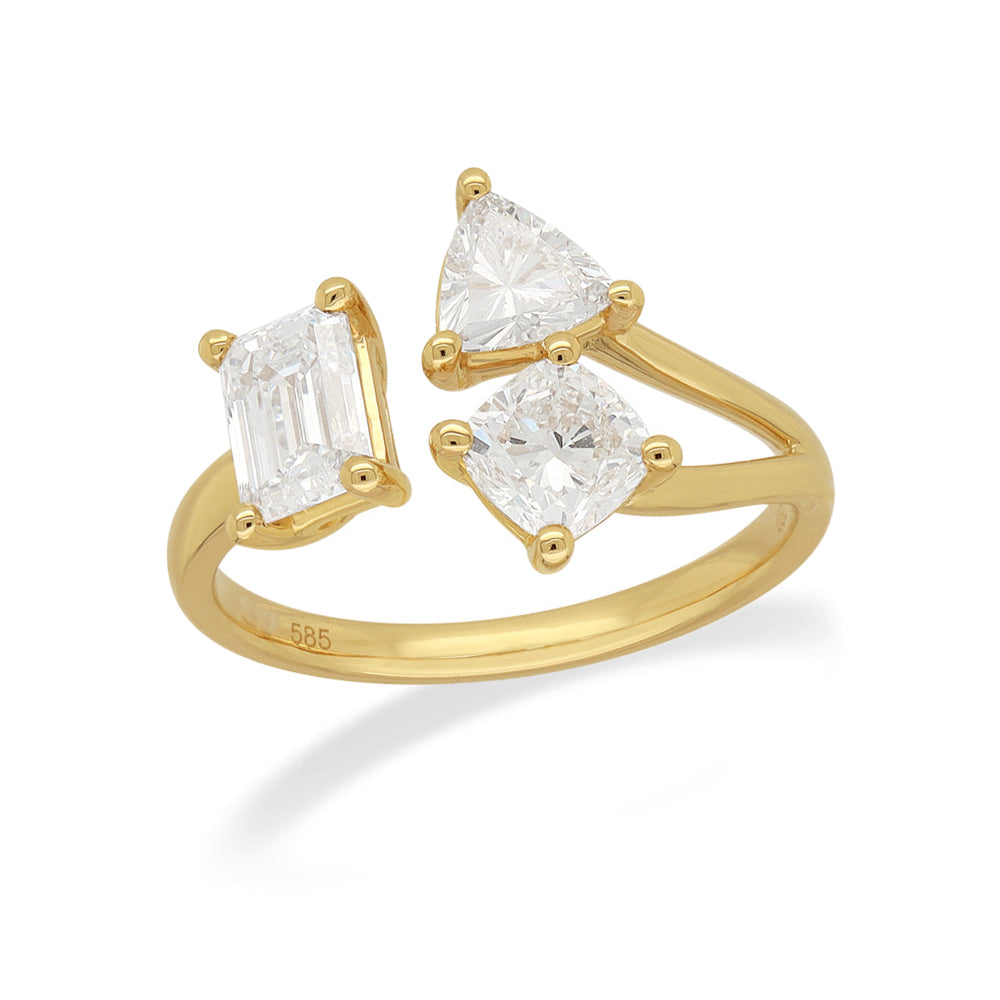 14 Carat Yellow Twisted Trilogy Lab-grown Diamond RIng, 1.59 carats total.