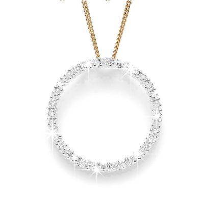 9ct Yellow Gold Diamond Circle Pendant, 0.10ct Total
