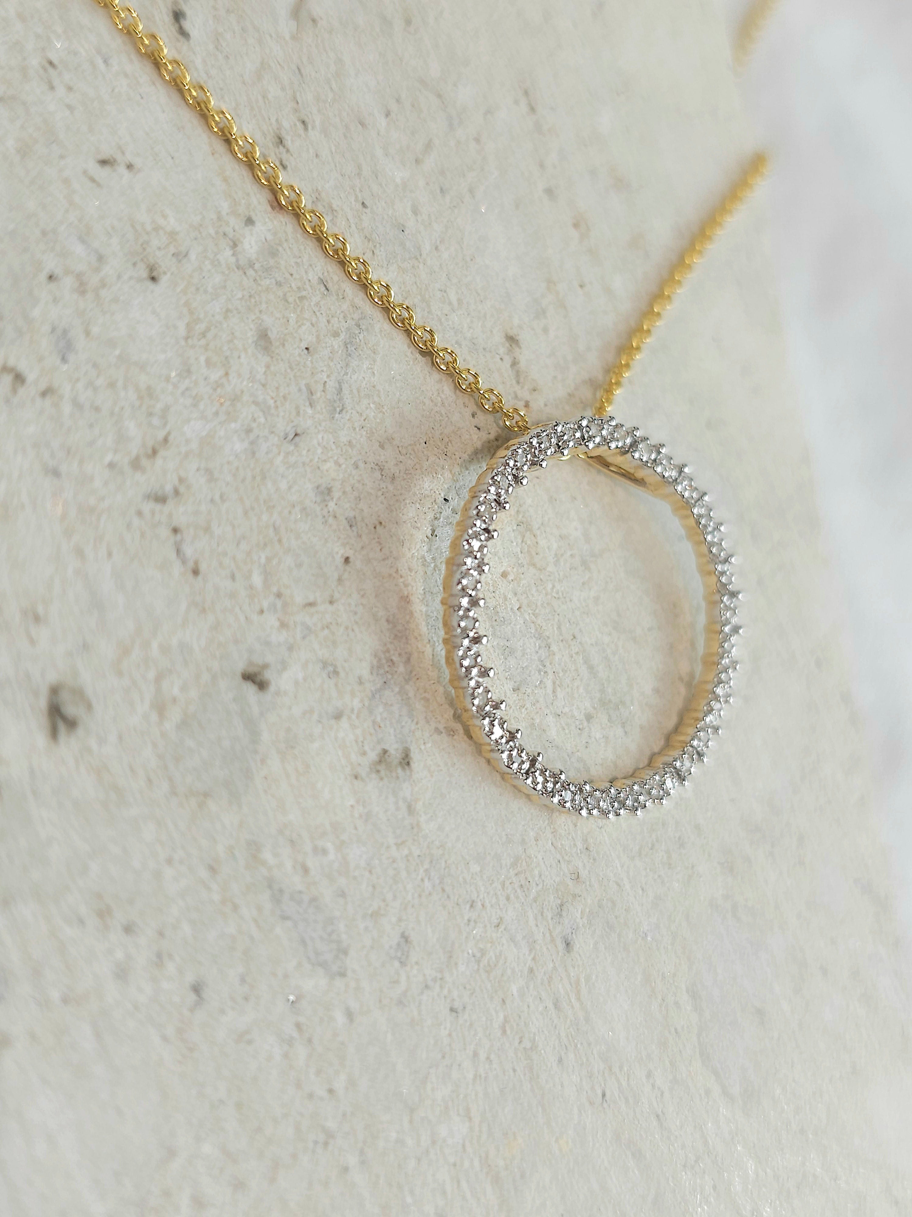 9ct Yellow Gold Diamond Circle Pendant, 0.10ct Total