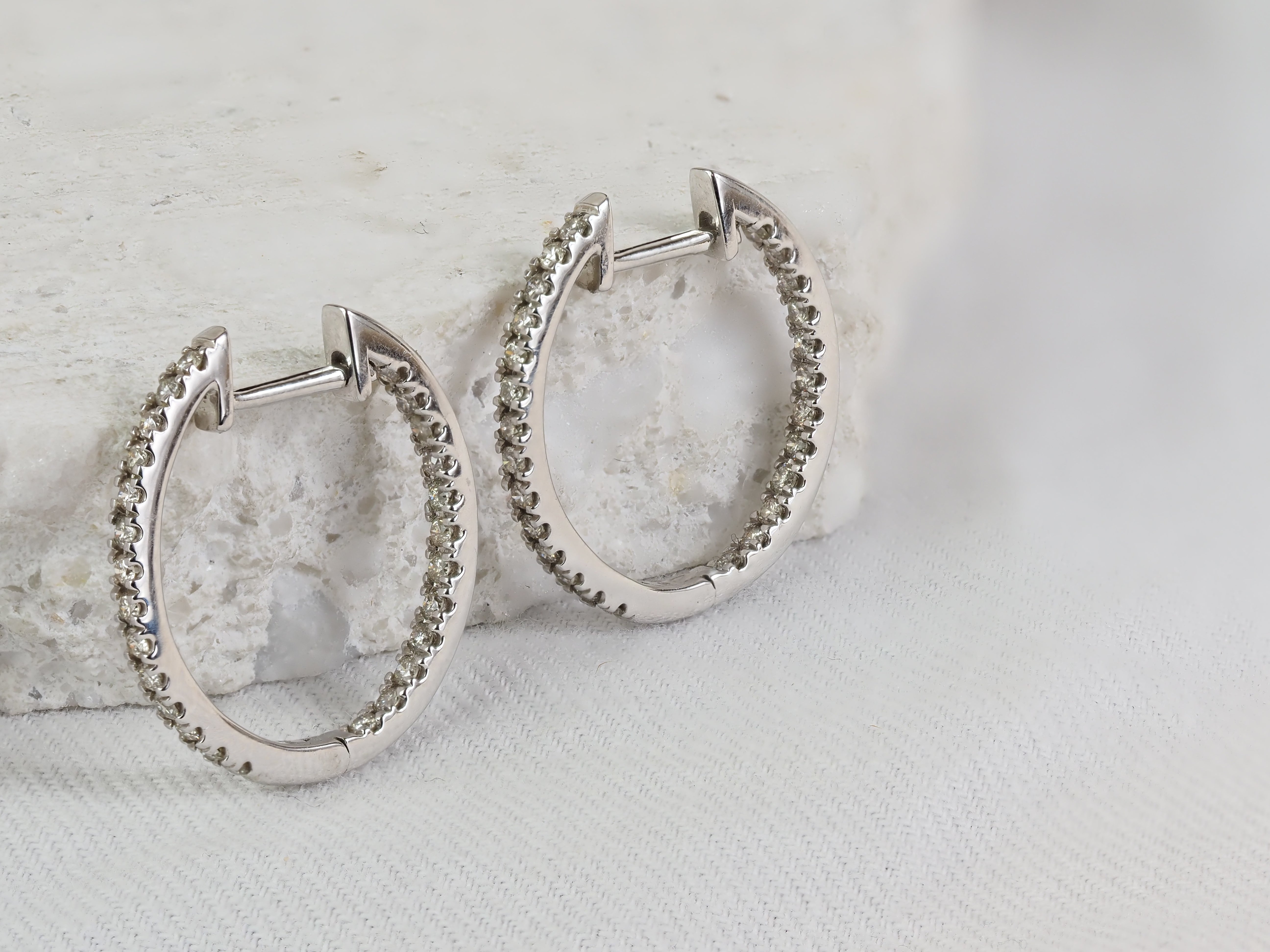 9ct White Gold Diamond Huggie Earrings, 0.50ct Total