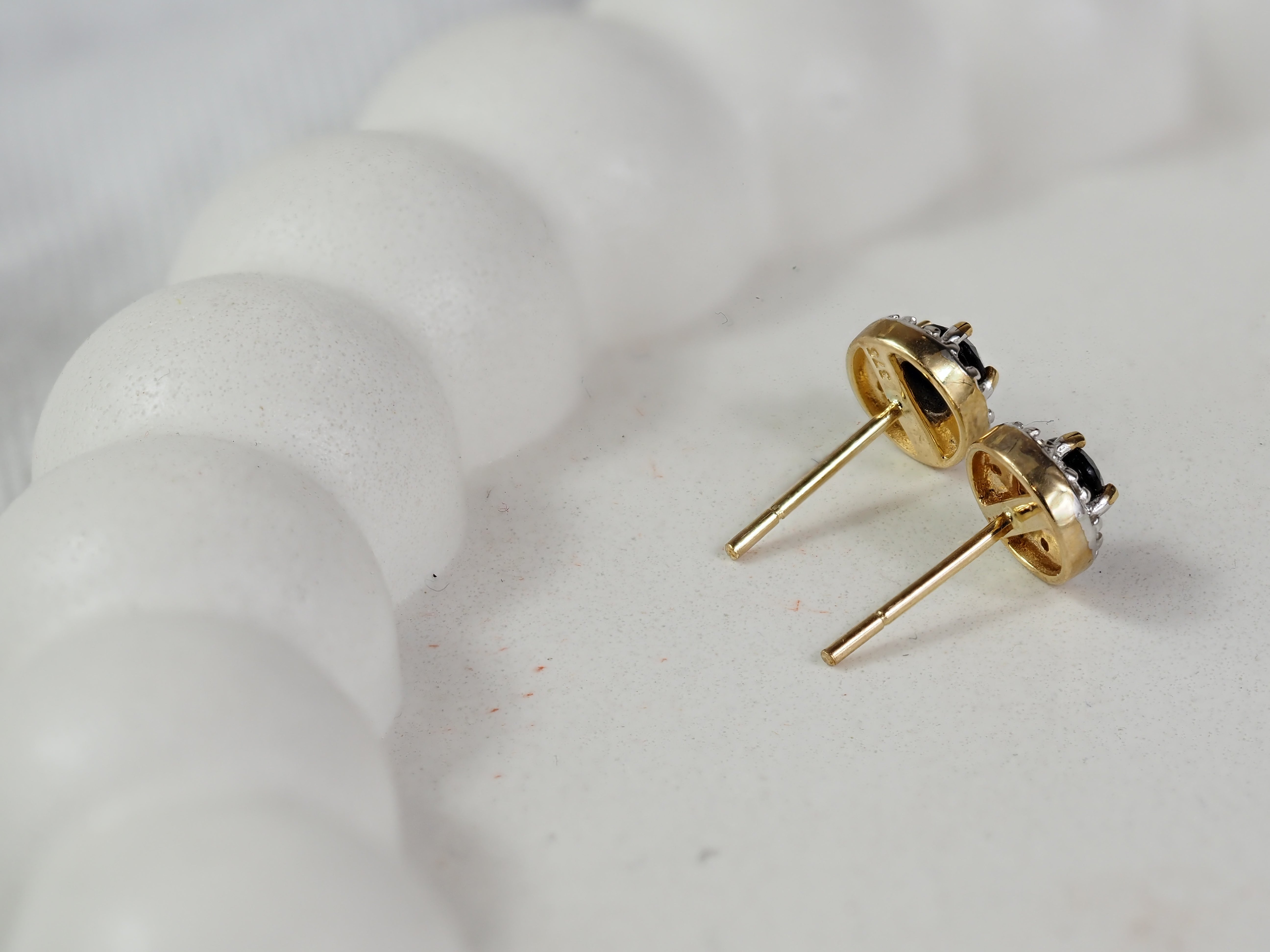 9ct Yellow Gold Sapphire and Diamond Stud Earrings