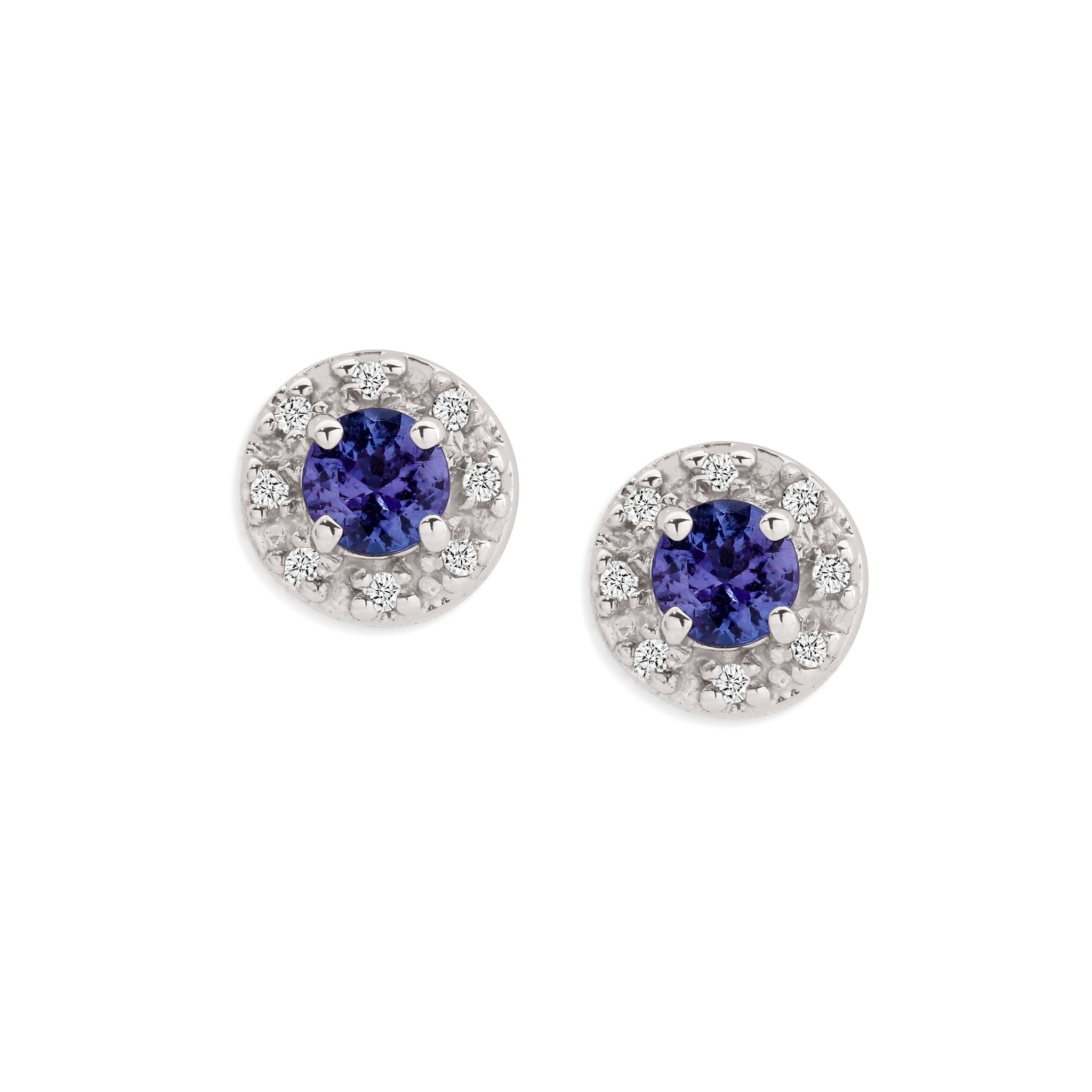 9ct White Gold Tanzanite and Diamond Stud Earrings