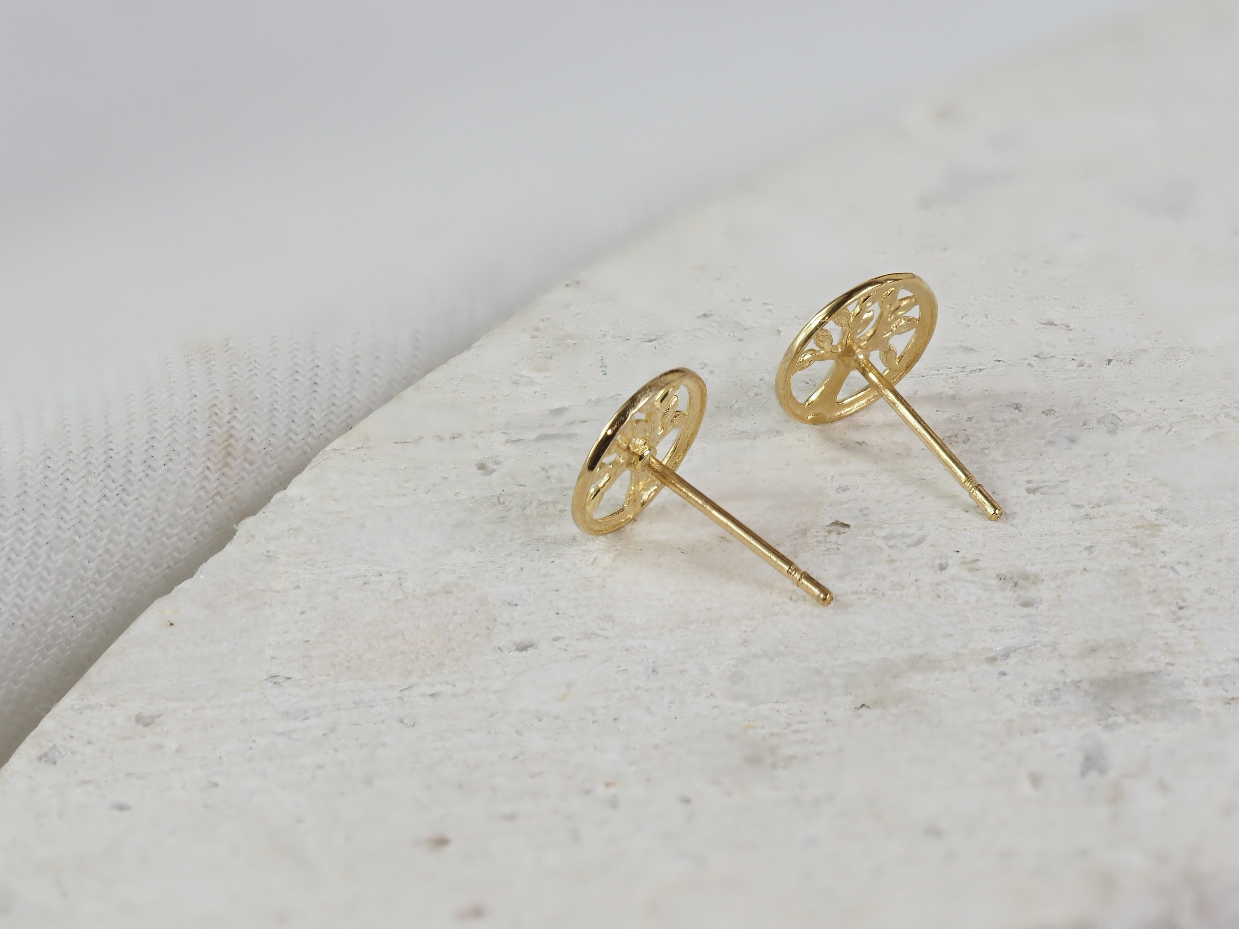 9ct Yellow Gold Tree Of Life Stud Earrings