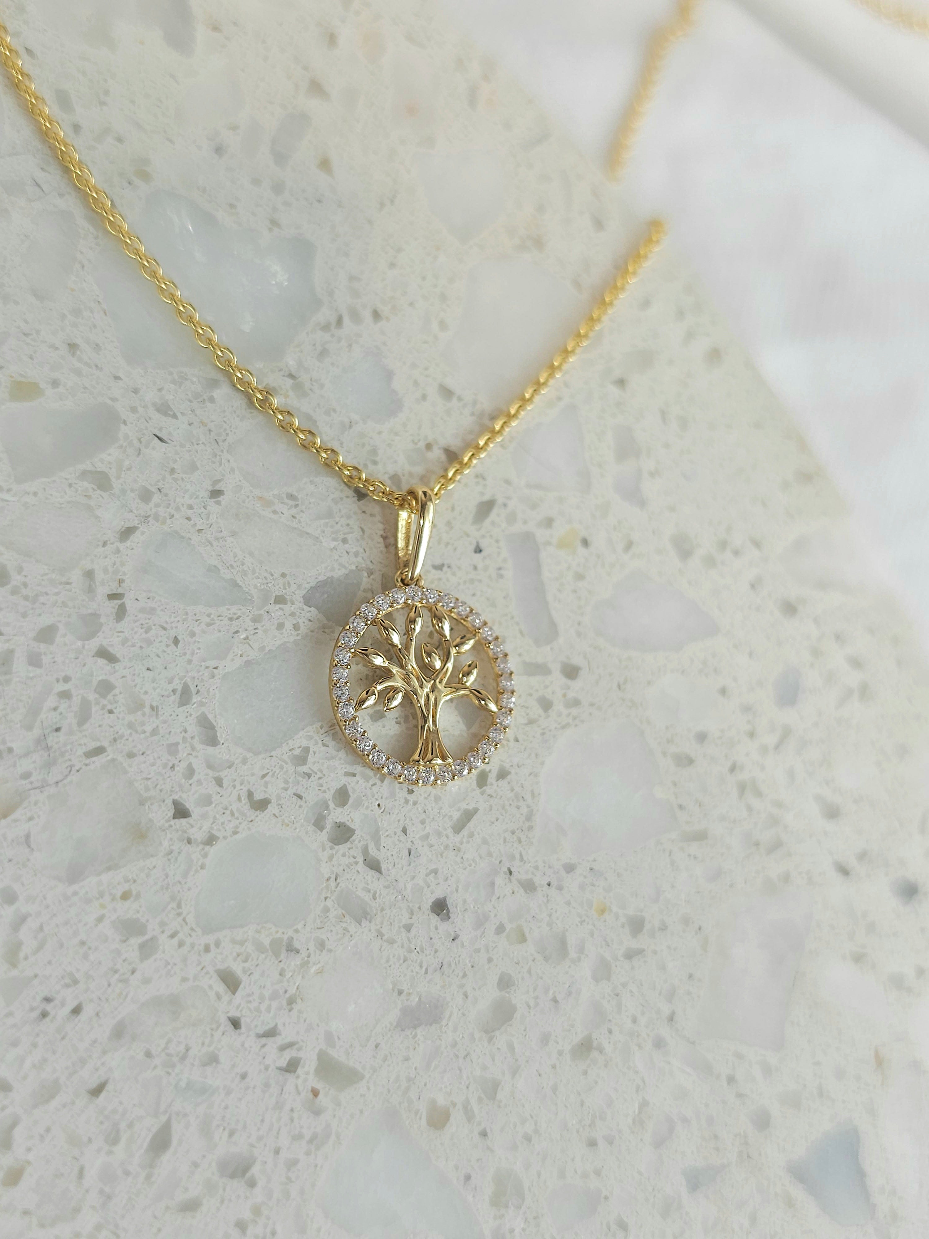 9ct Yellow Gold Stone Set Tree of Life Pendant