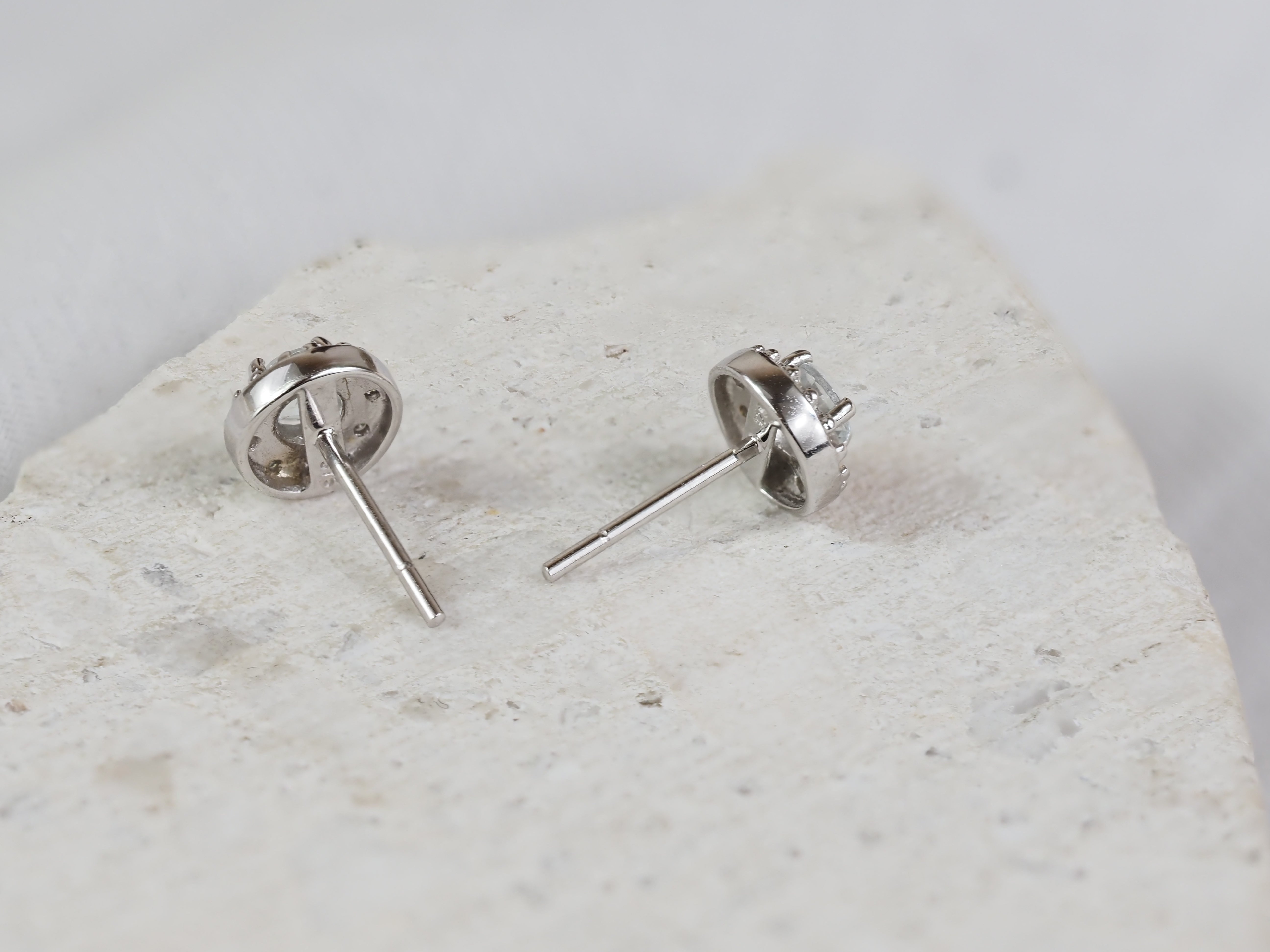 9ct White Gold Aquamarine and Diamond Stud Earrings