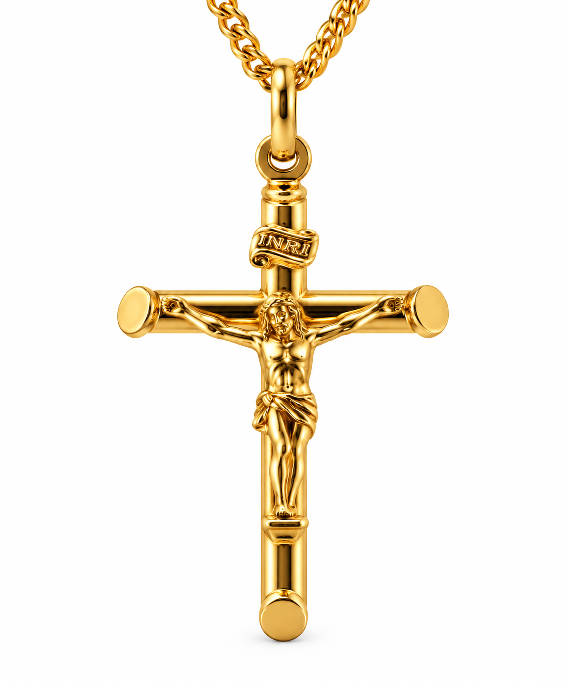 9ct Yellow Gold Barrel Crucifix Pendant