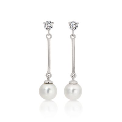 9ct White Gold Pearl Drop Earrings