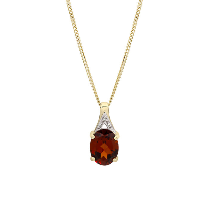 9ct Yellow Gold Garnet and Diamond Pendant