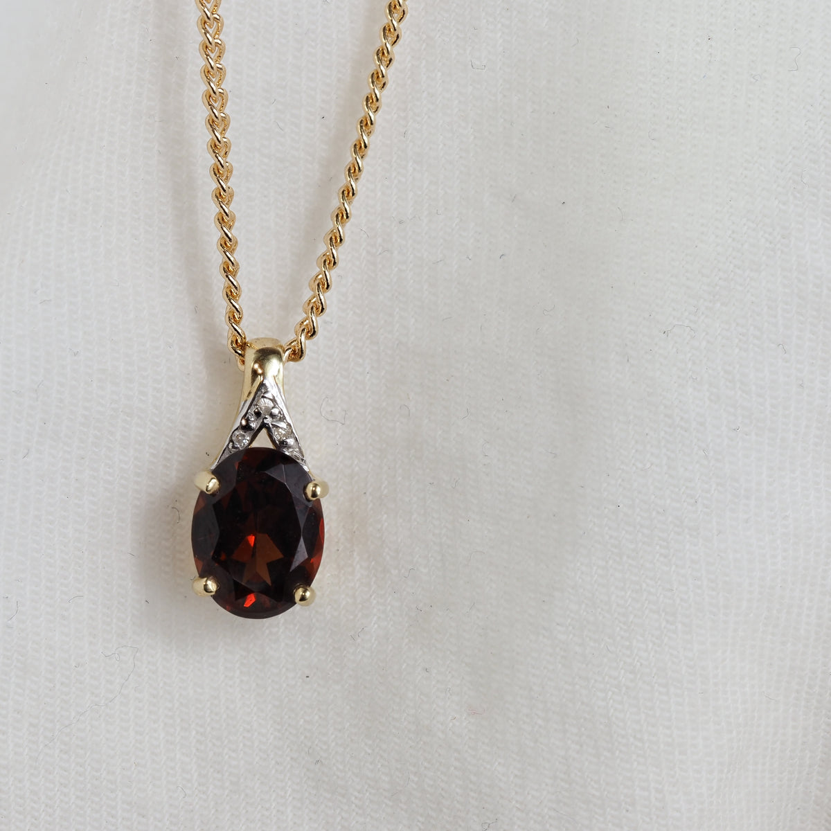 9ct Yellow Gold Garnet and Diamond Pendant