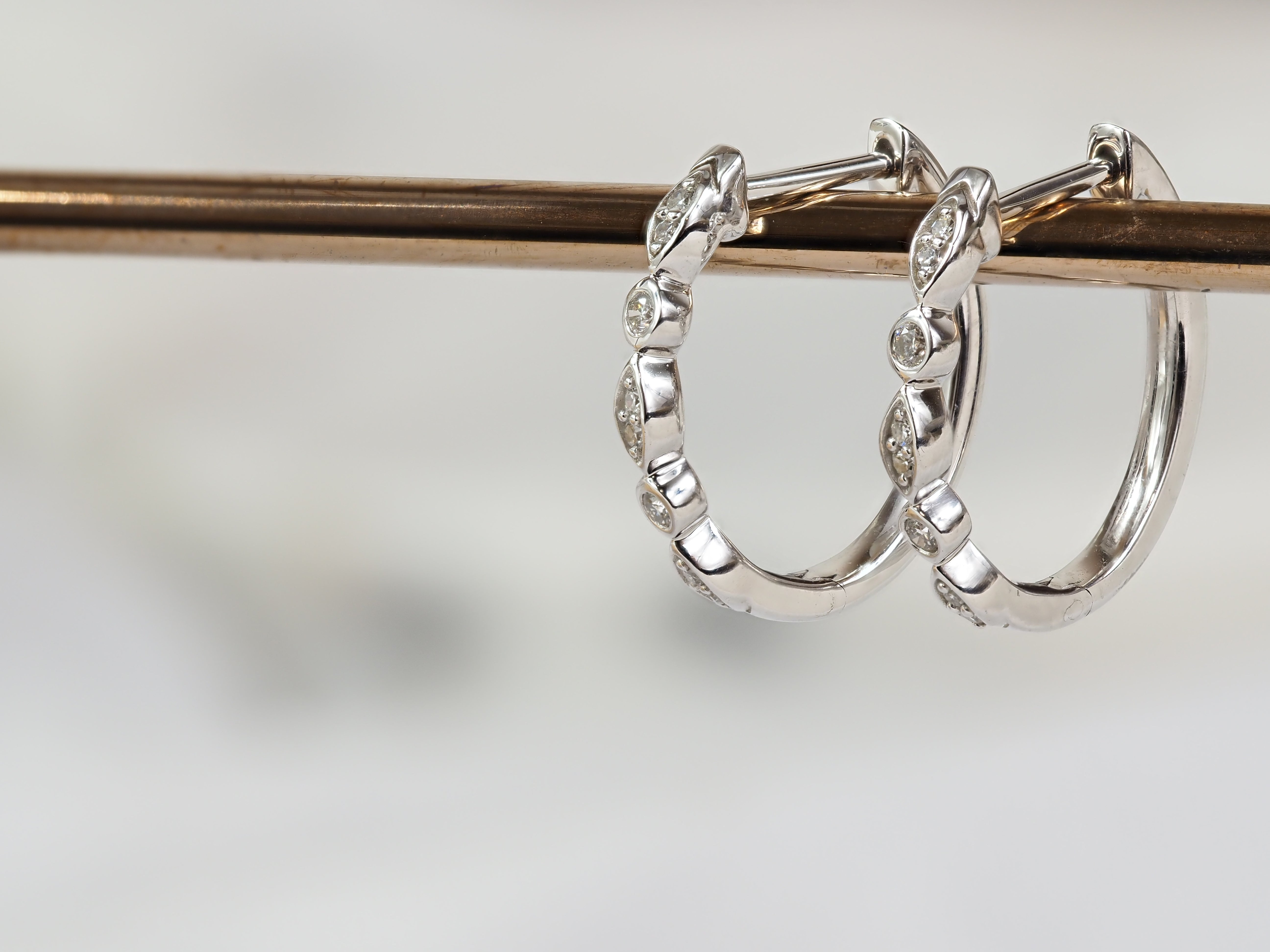 9ct White Gold Vintage Diamond Huggie Earrings, 0.10ct Total