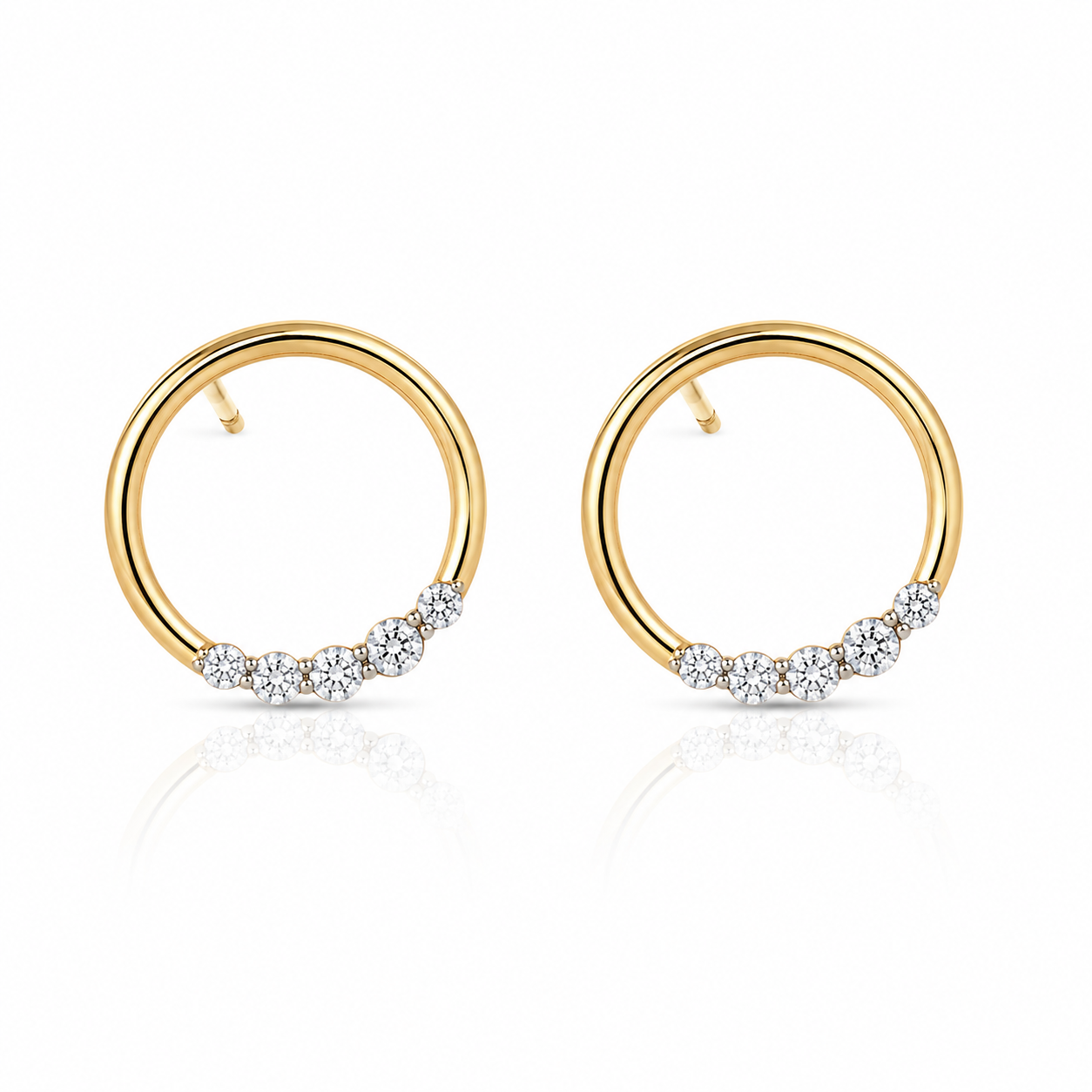 9ct Yellow Gold Open Circle Diamond Stud Earrings