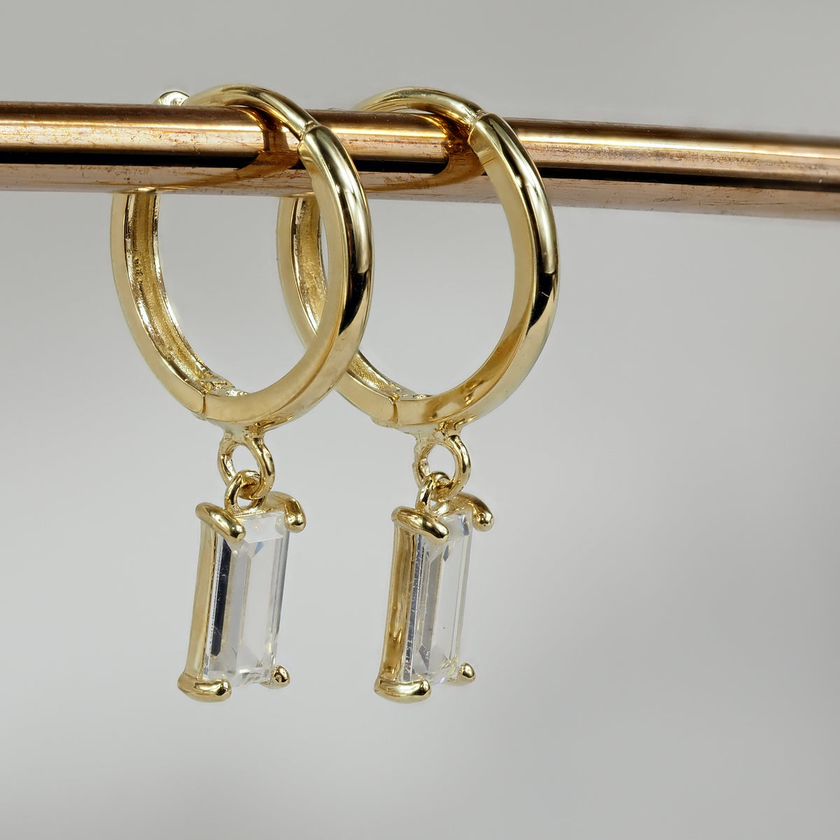 9ct Yellow Gold Emerald Cut Cubic Zirconia Huggie Earrings