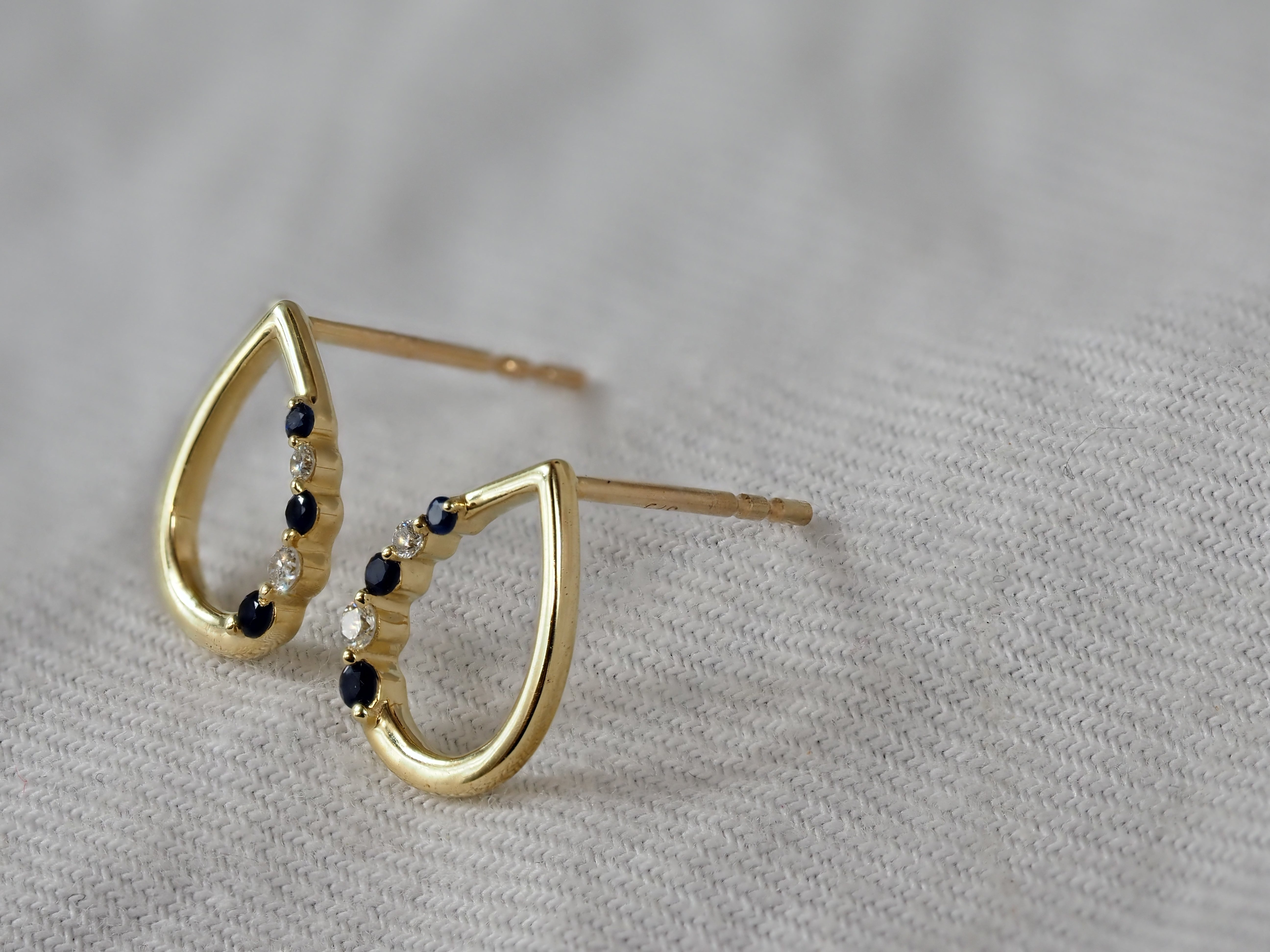 9ct Yellow Gold Sapphire and Diamond Pear Stud Earrings