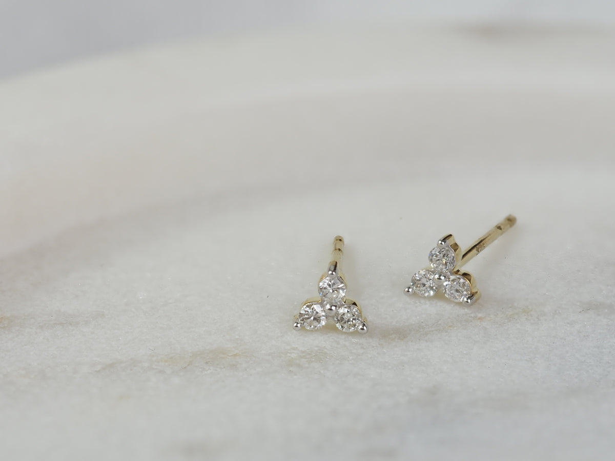 9ct Yellow Gold Flower Diamond Stud Earrings