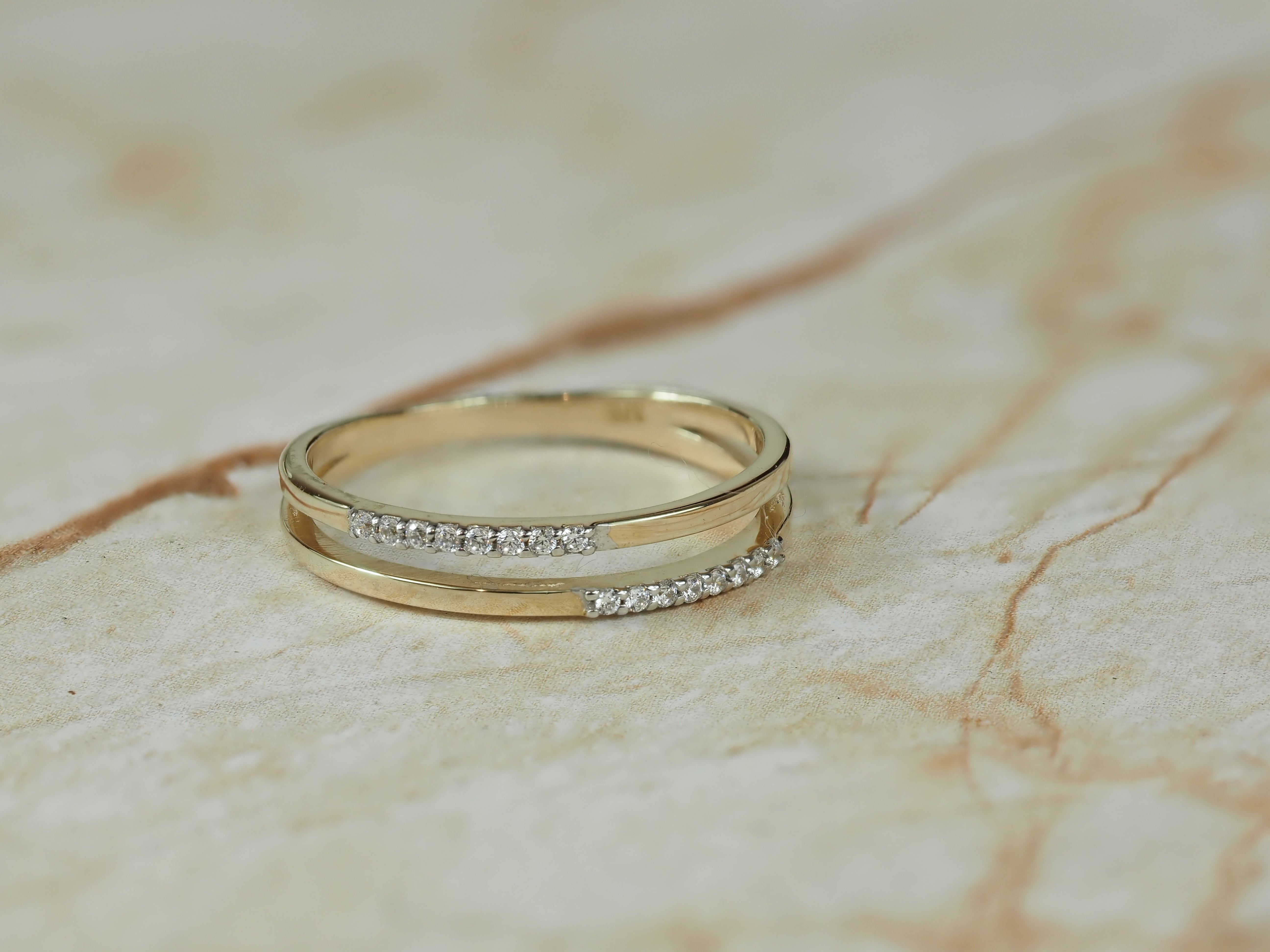 9ct Yellow Gold Cubic Zirconia Double Row Ring