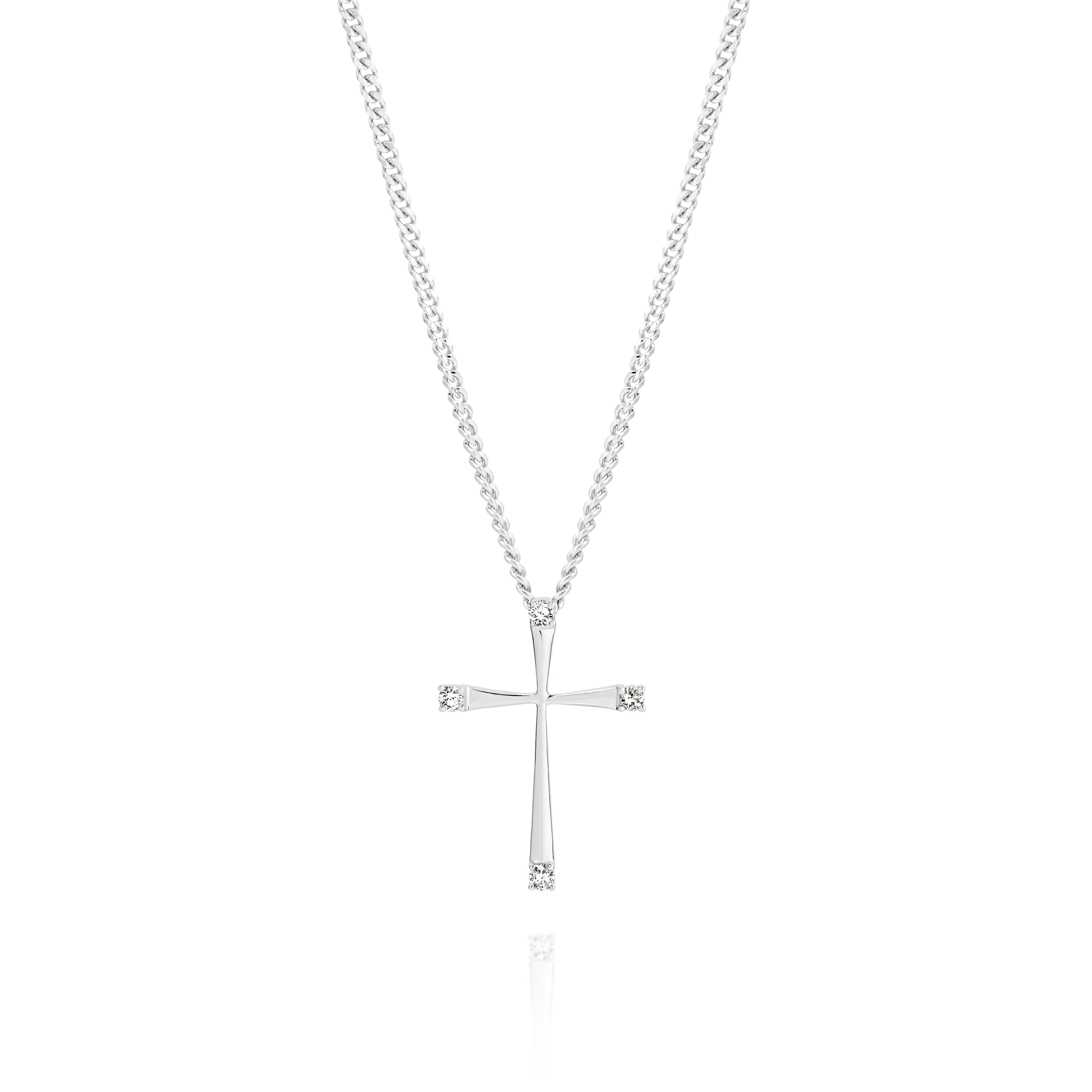9ct white gold diamond cross pendant, 0.05ct total