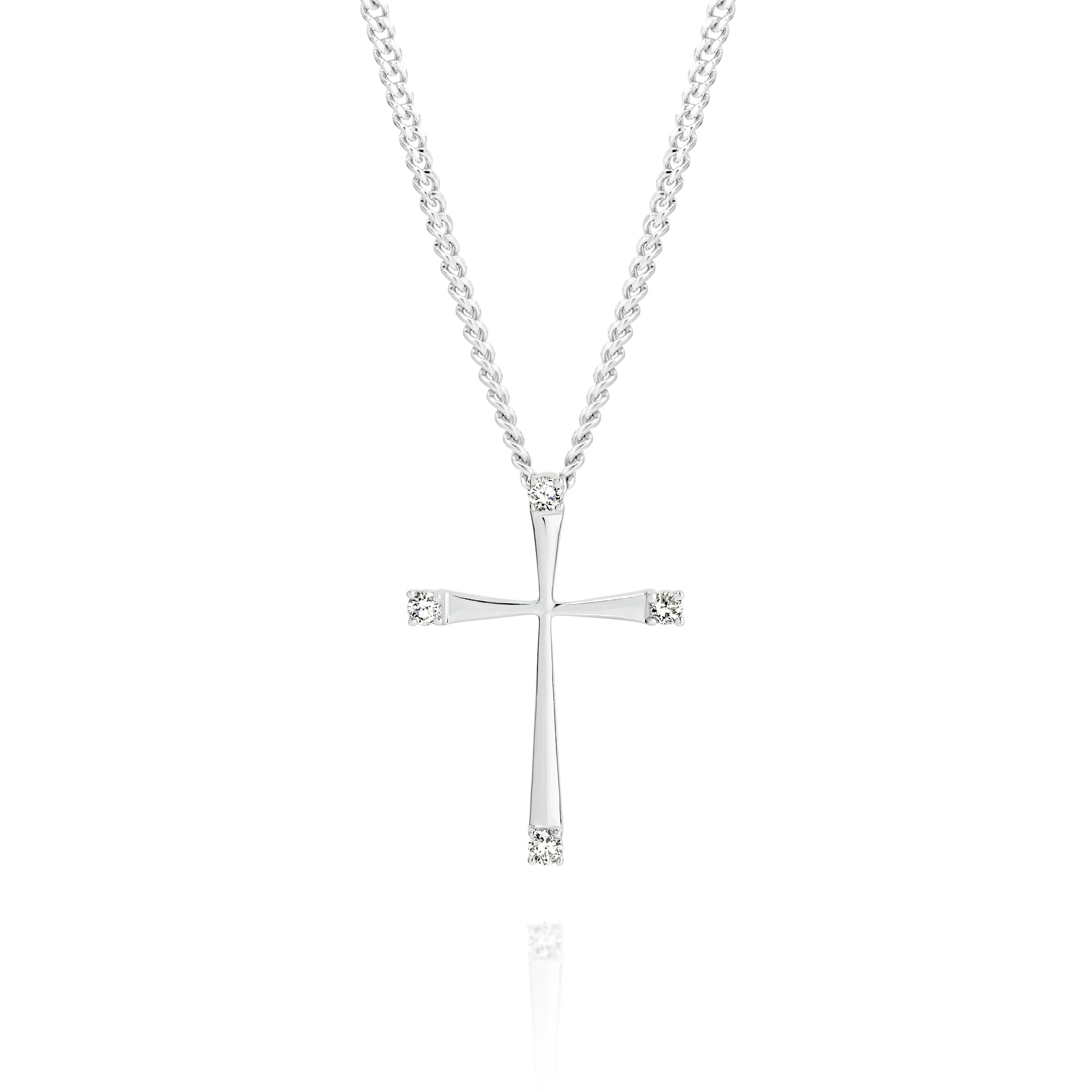 9ct White Gold Diamond Cross Pendant