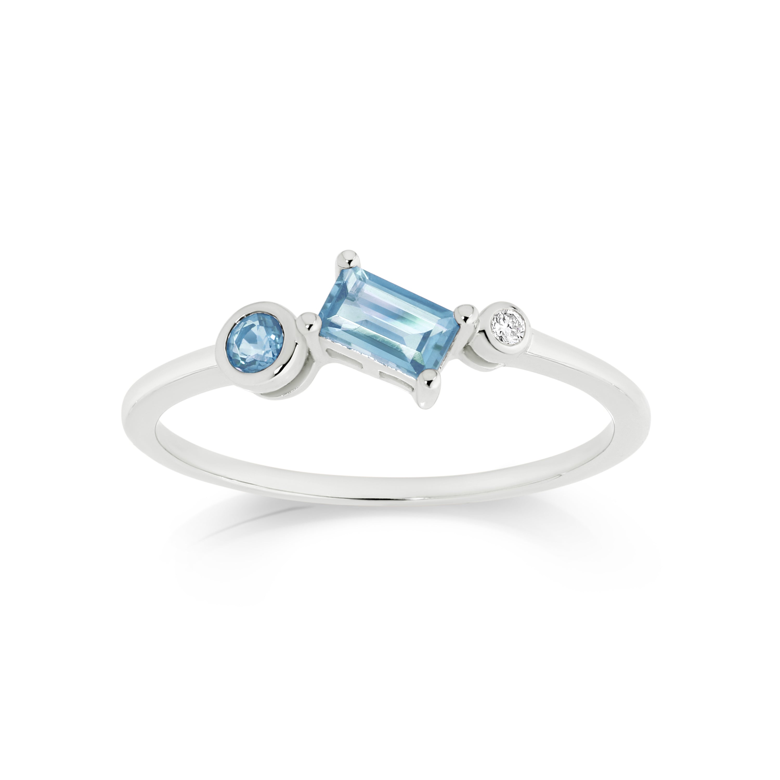 9ct White Gold, Blue Topaz & Diamond Scatter Ring
