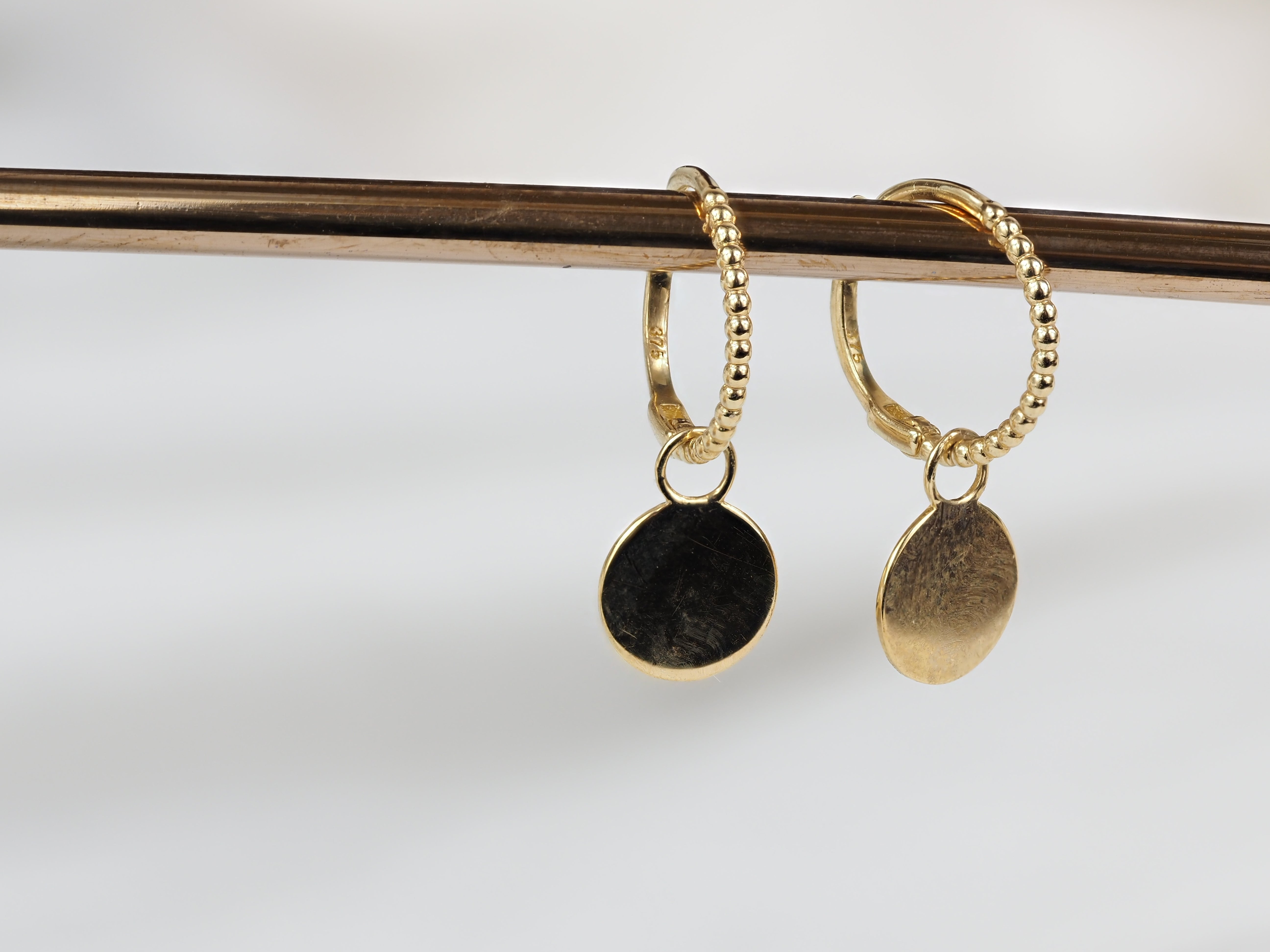 9ct Yellow Gold Dangle Discs Huggie Earrings