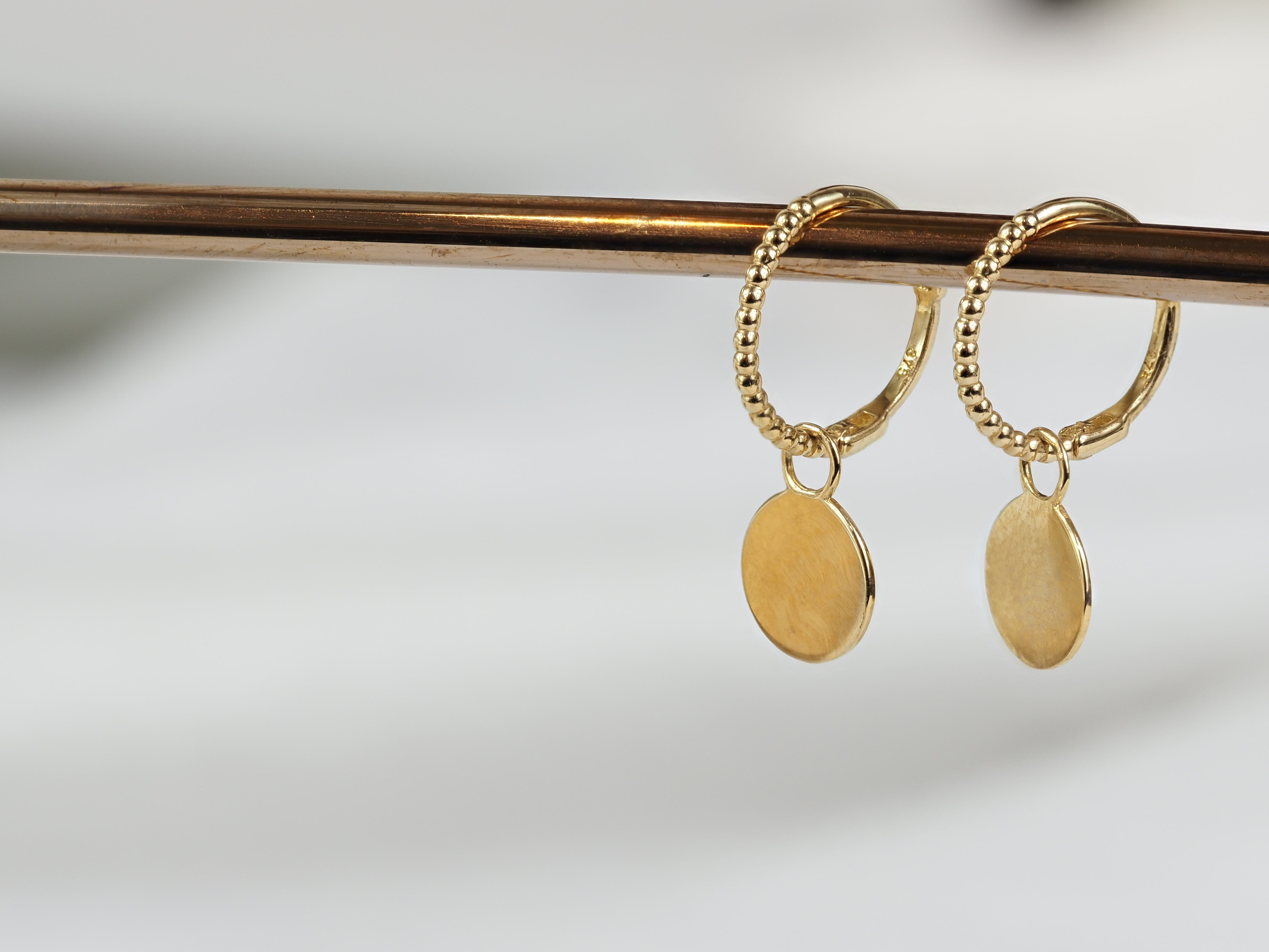 9ct Yellow Gold Dangle Discs Huggie Earrings