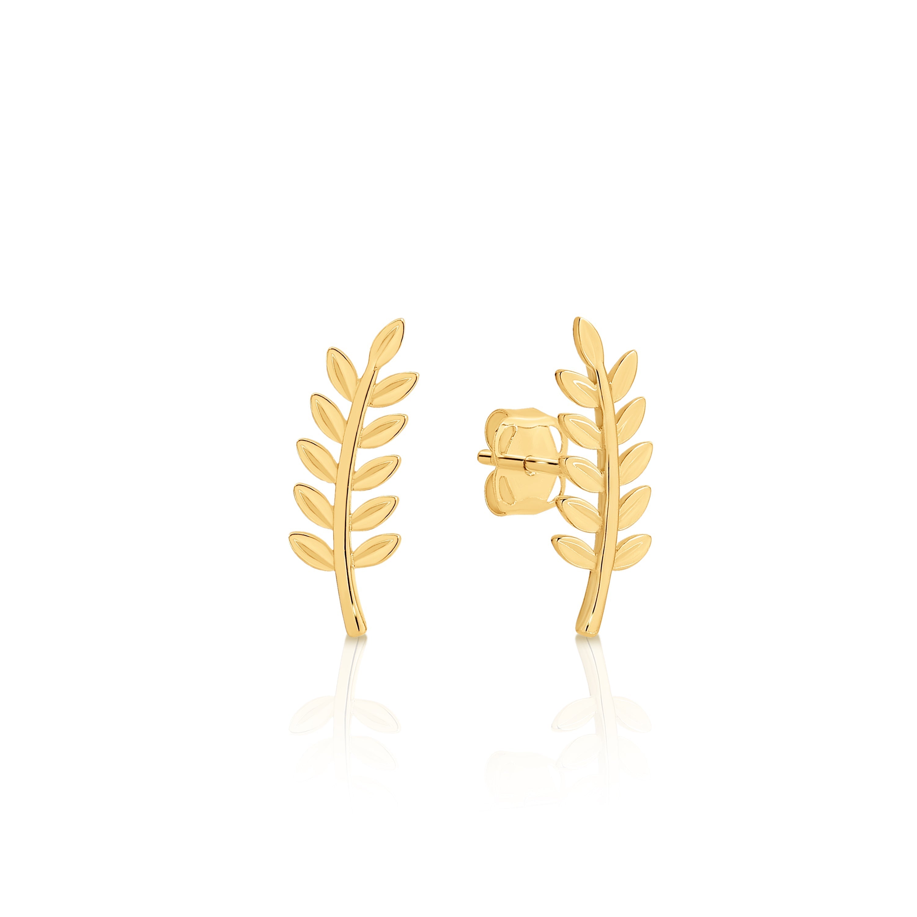 9ct Yellow Gold Olive Branch Ear Climber Studs