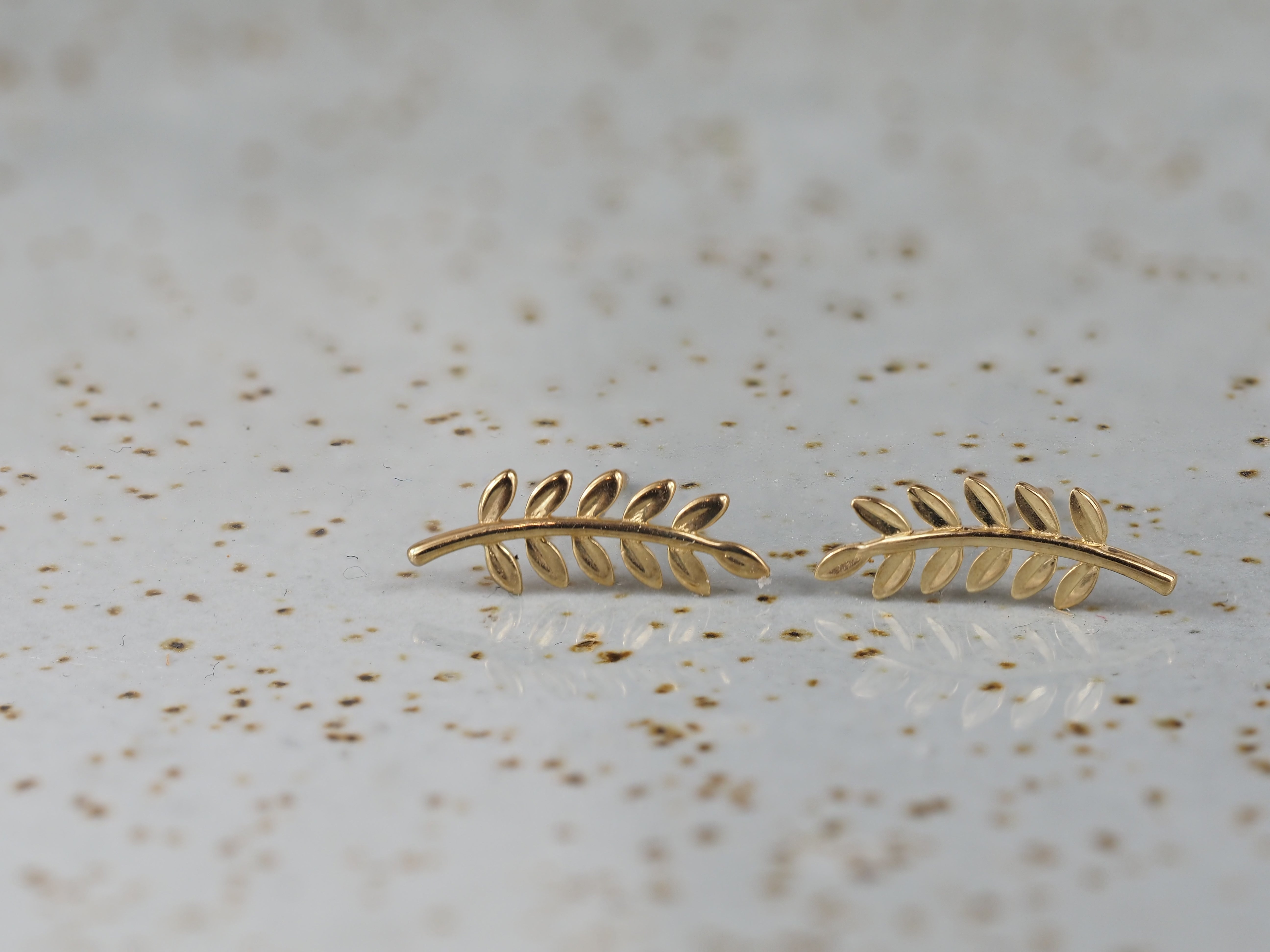 9ct Yellow Gold Olive Branch Ear Climber Studs