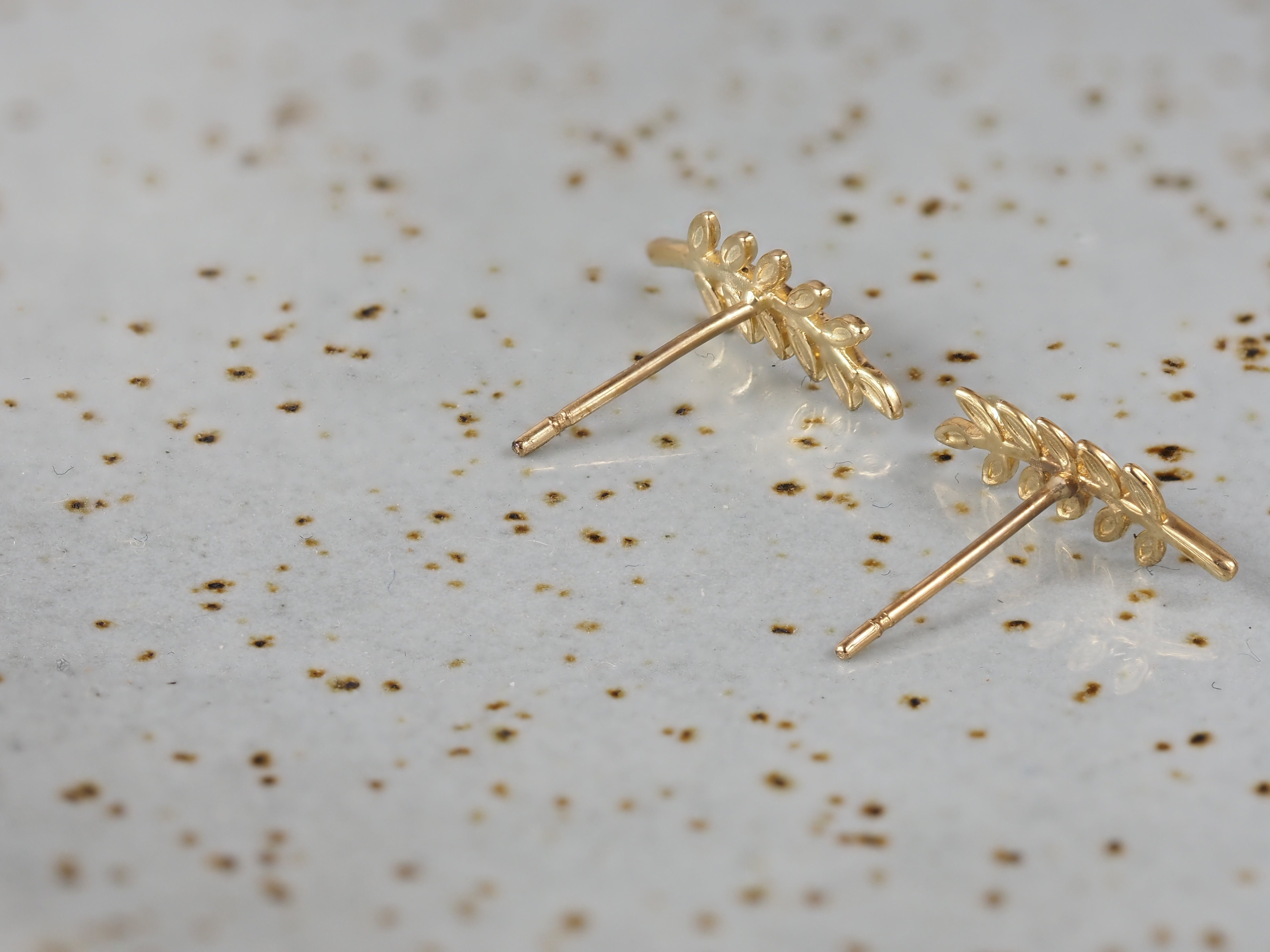 9ct Yellow Gold Olive Branch Ear Climber Studs