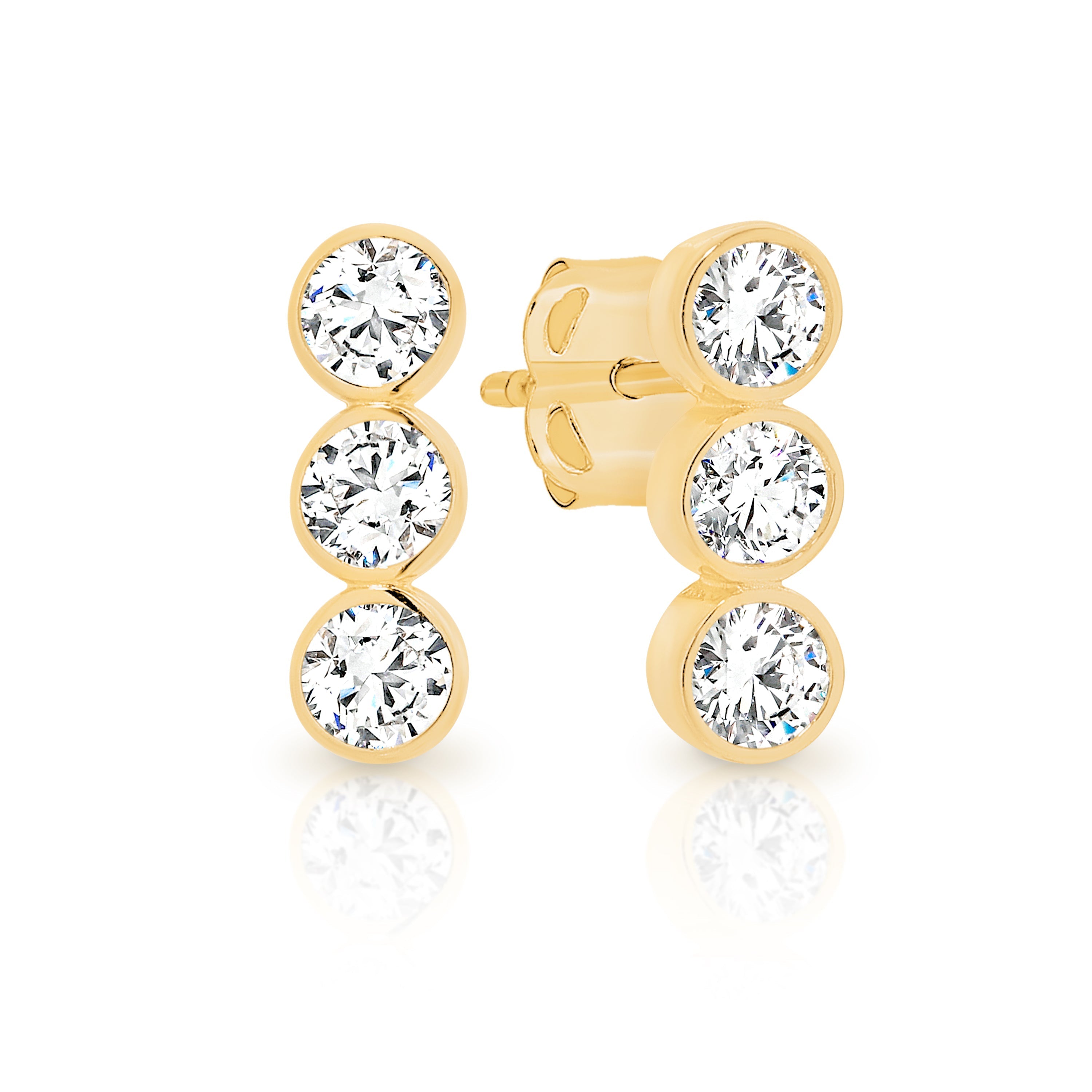 9ct yellow cubic zirconia bezel bar studs