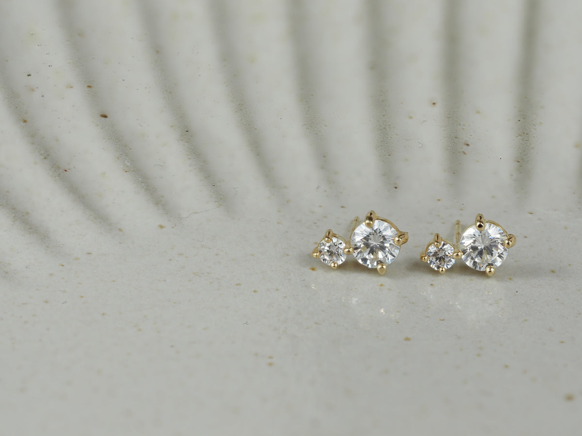 9ct Yellow Gold Double Cubic Zirconia Stud Earrings