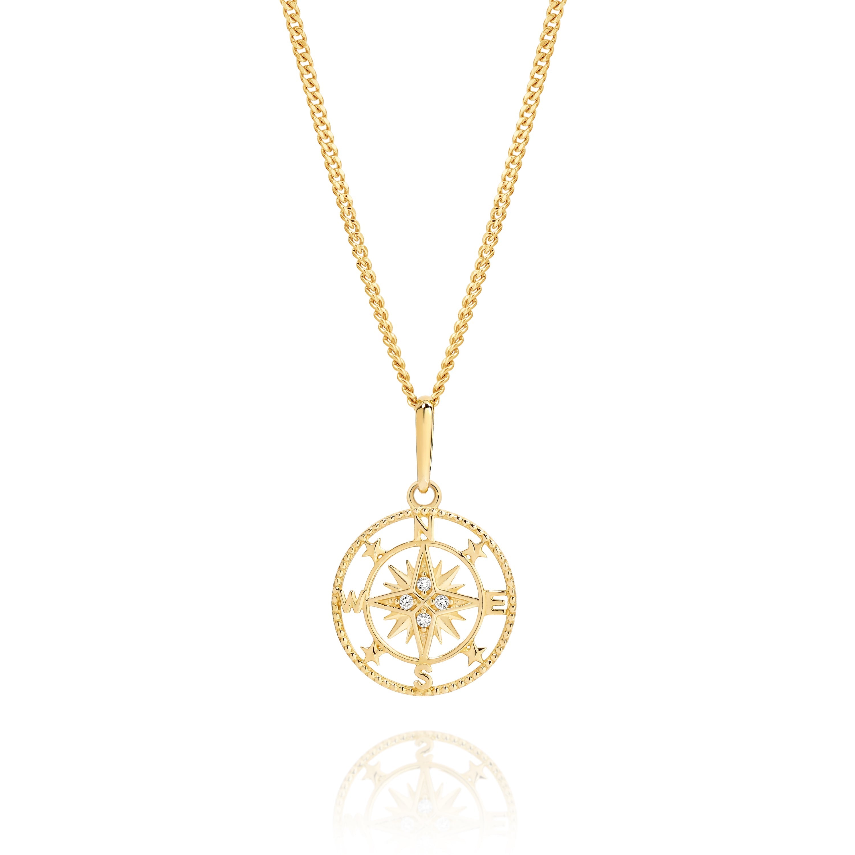 9ct cubic zirconia compass pendant