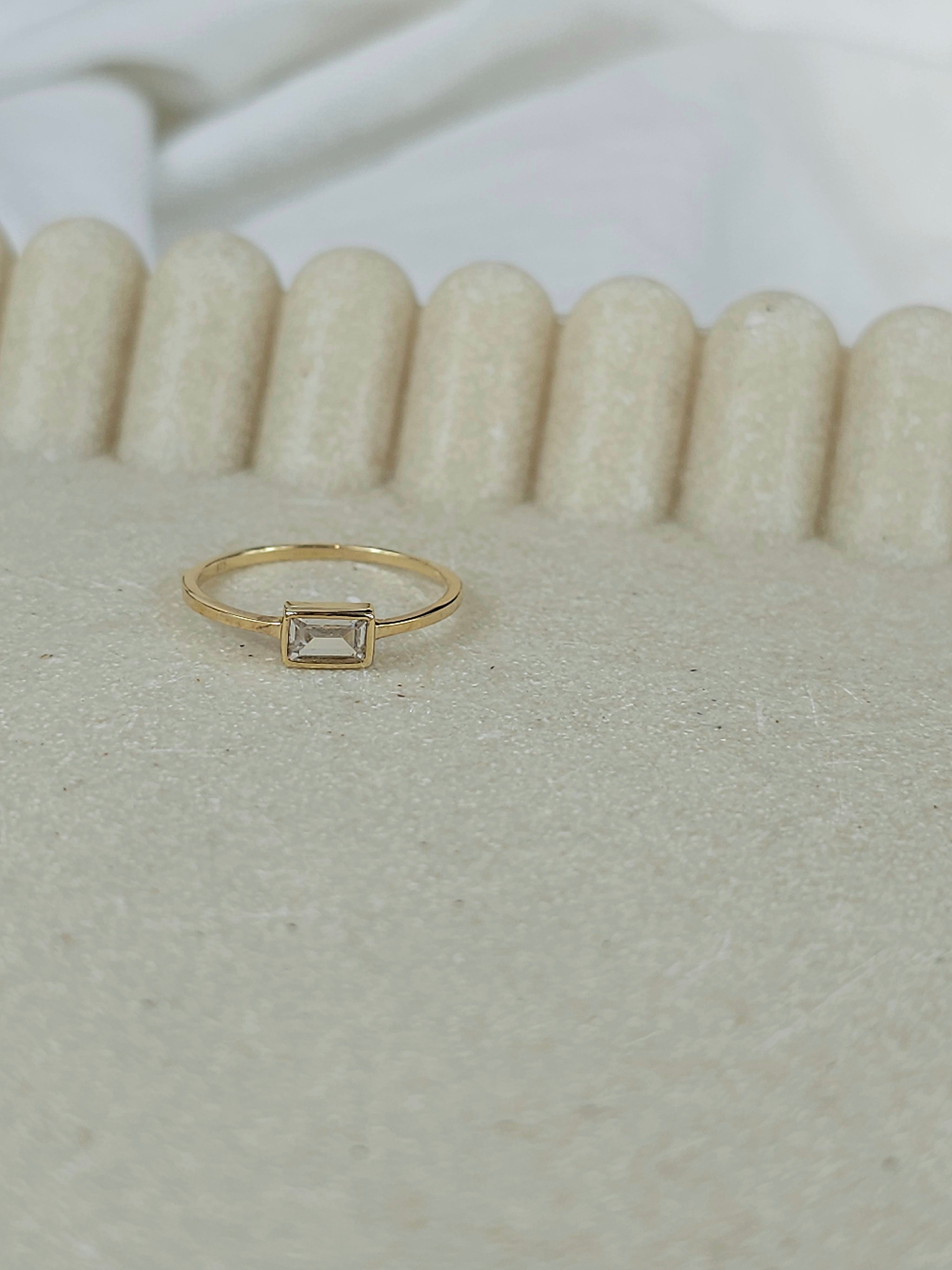9ct bezel set baguette cubic zirconia ring