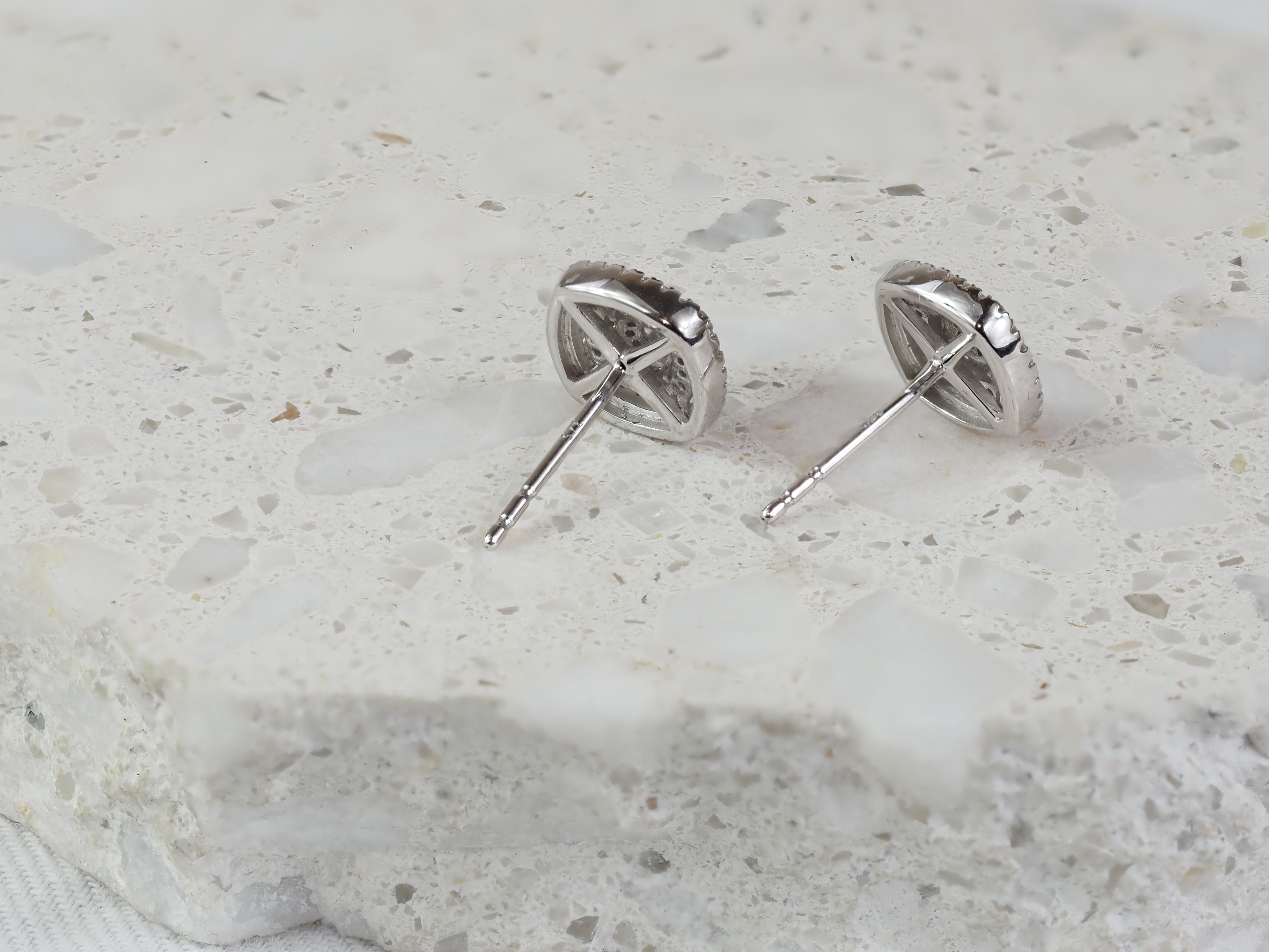 9ct White Gold Cushion-Shaped Cluster Diamond Stud Earrings