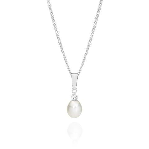 9ct White Gold Pearl And Cubic Zirconia Pendant